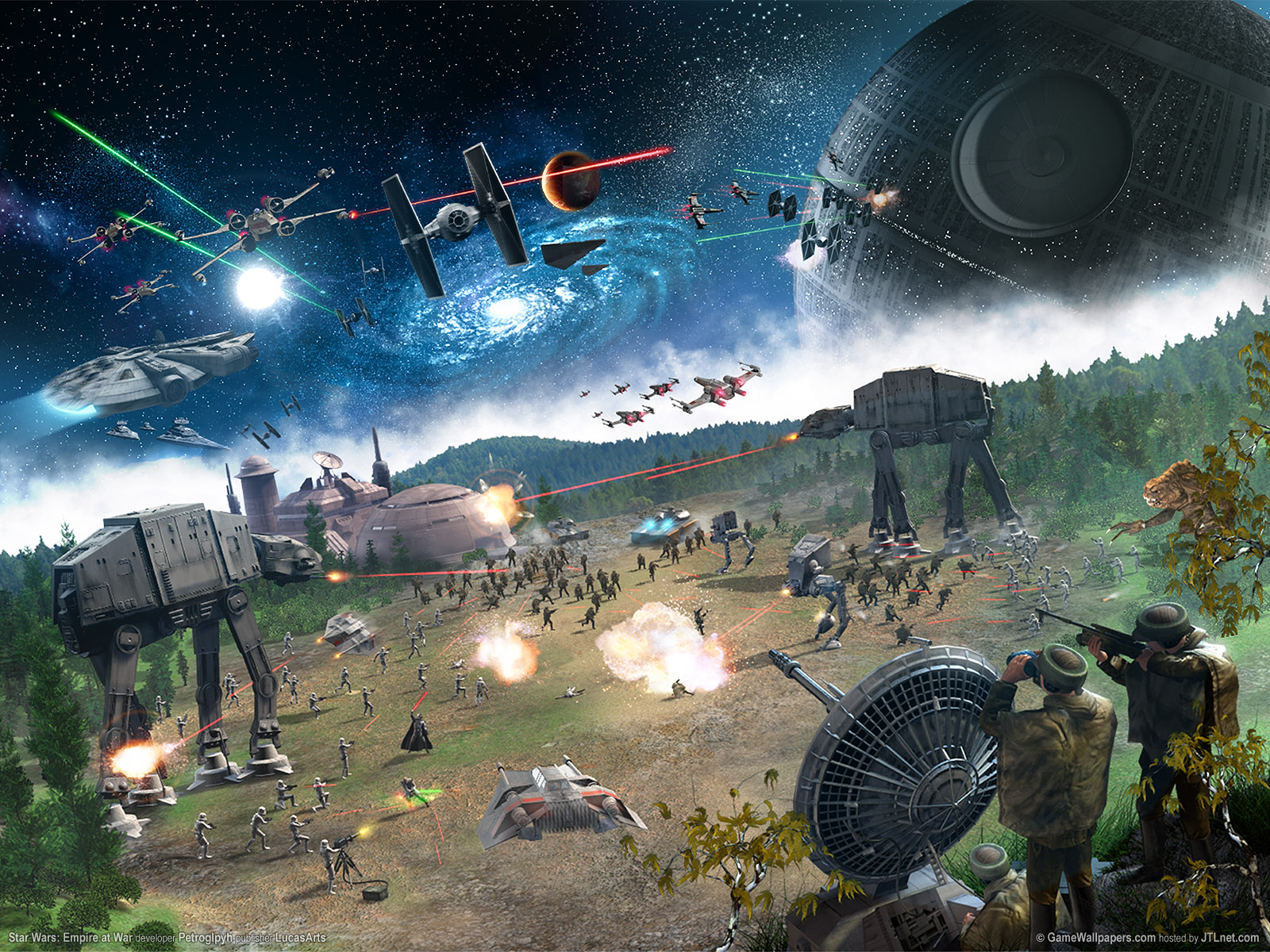 video game, star wars: empire at war, at at walker, battle, death star, millennium falcon, sci fi, star wars, tie fighter, x wing