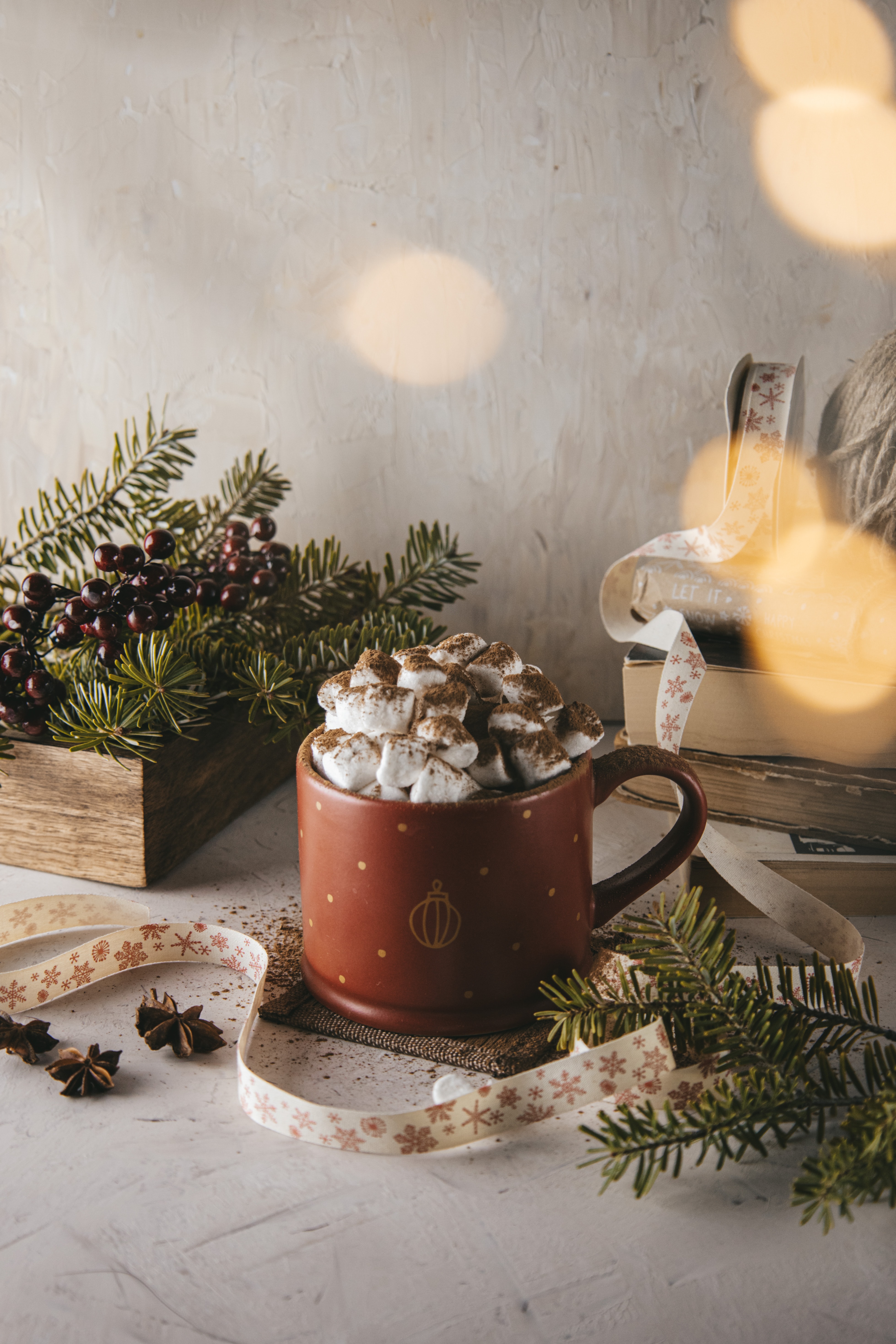 mug, zephyr, food, cup, branches, spruce, fir, marshmallow Free Stock Photo