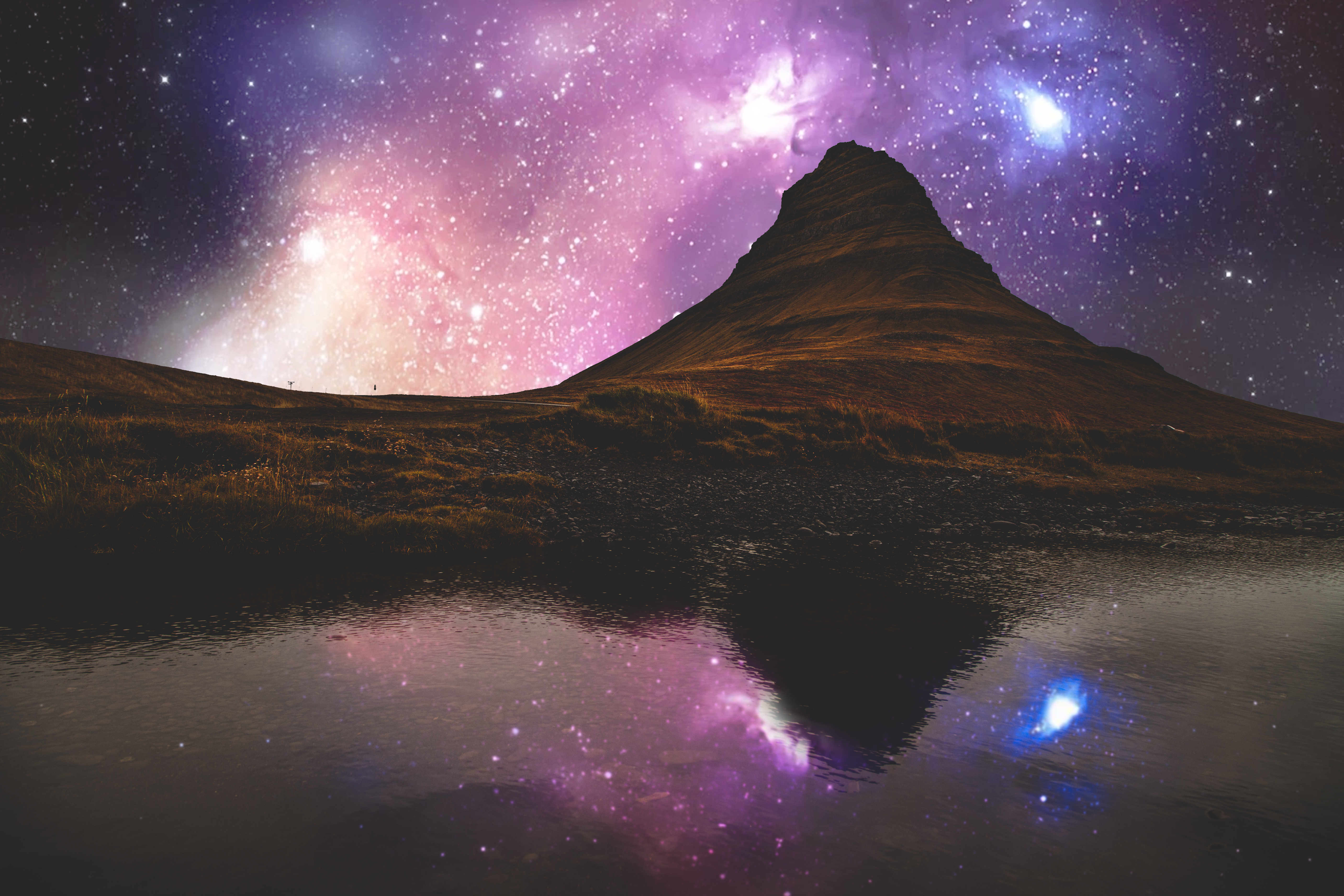 無料モバイル壁紙アイスランド, 自然, 川, 反射, 丘, 星空をダウンロードします。