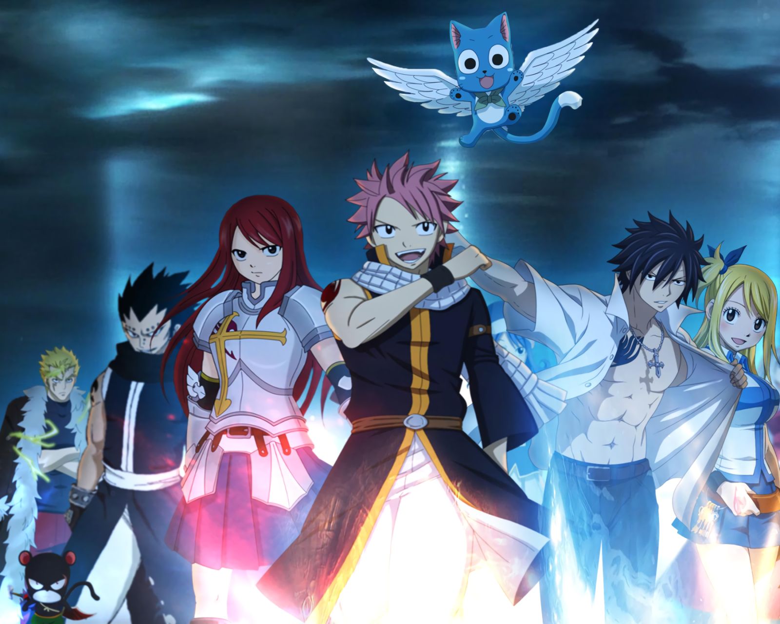 Fairy tail, anime, erza, fairy tail, gray, happy, lucy, natsu, HD phone  wallpaper