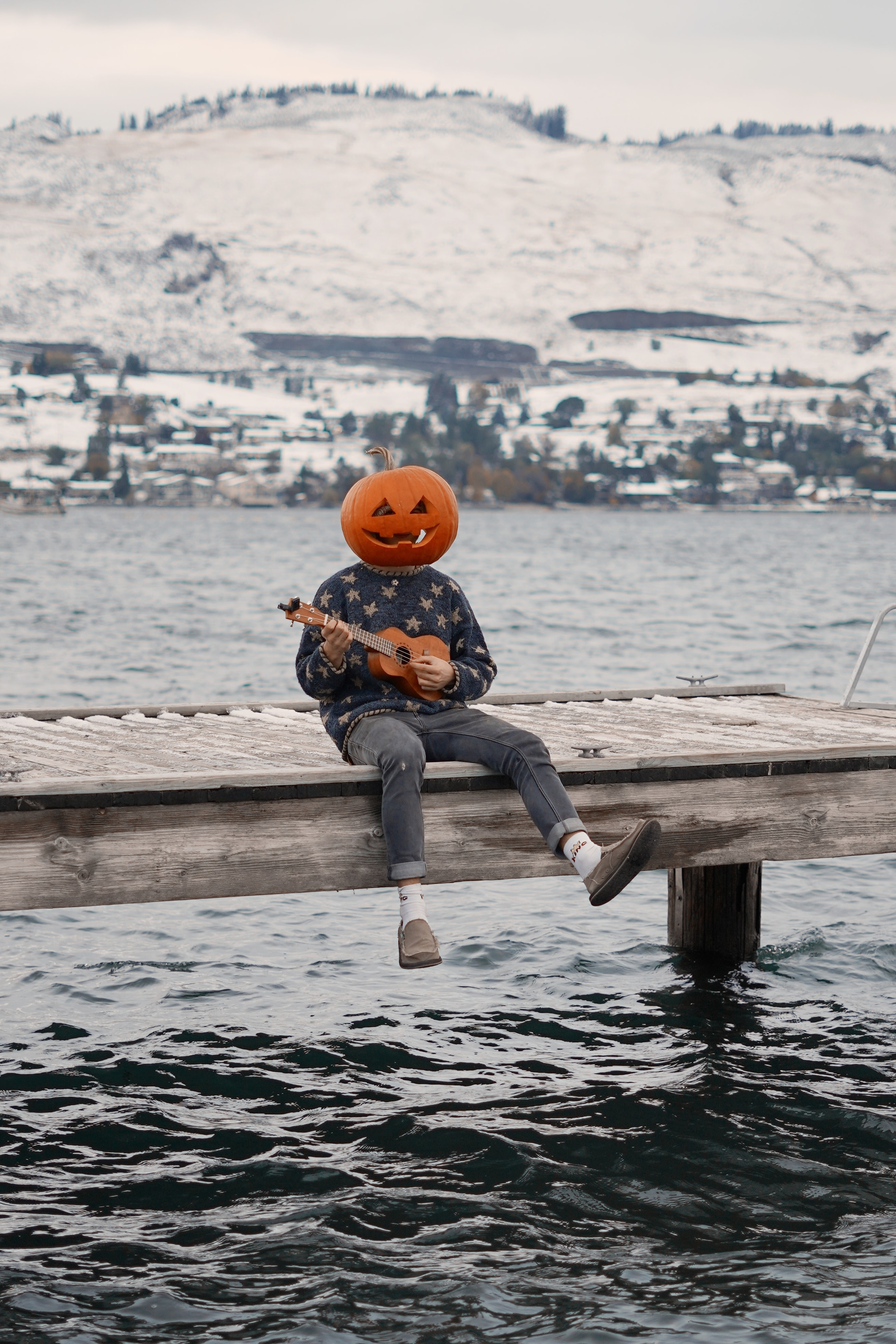 funny, pumpkin, halloween, miscellanea, miscellaneous, human, person, ukulele Free Stock Photo