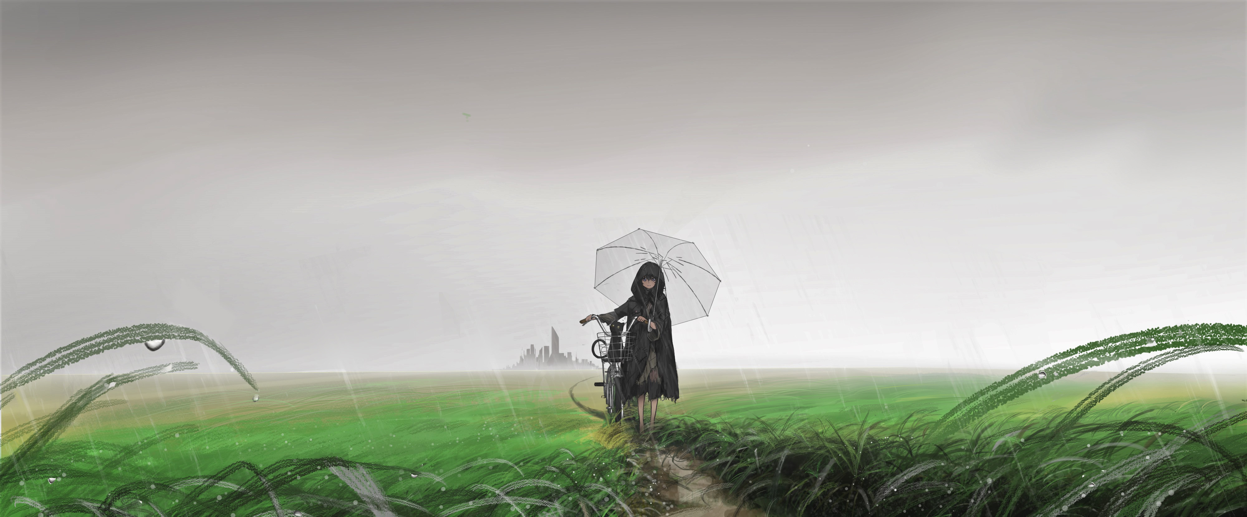 Free download wallpaper Anime, Rain, Cat, Girl, Umbrella on your PC desktop