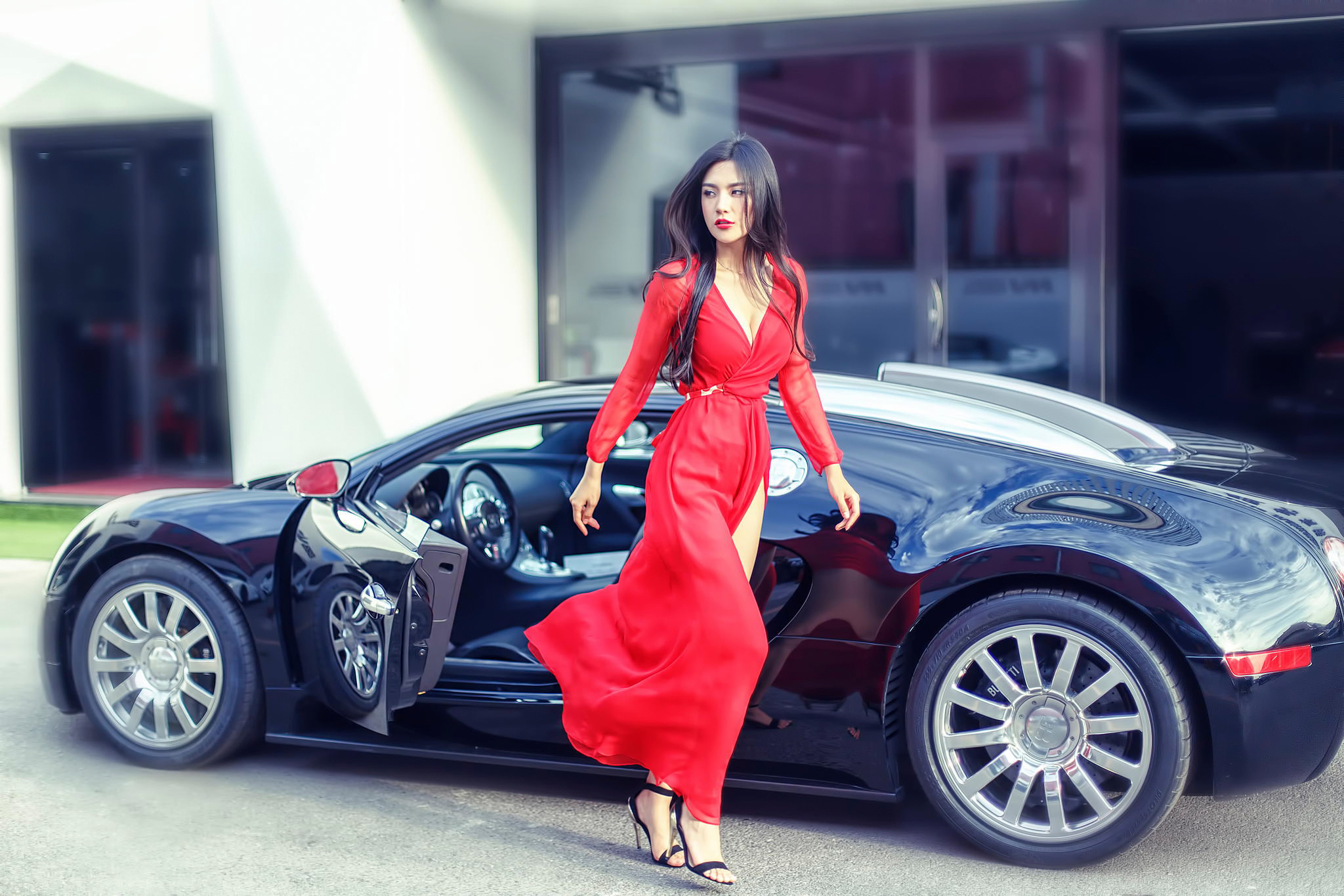 asian, model, bugatti veyron, women, car lock screen backgrounds