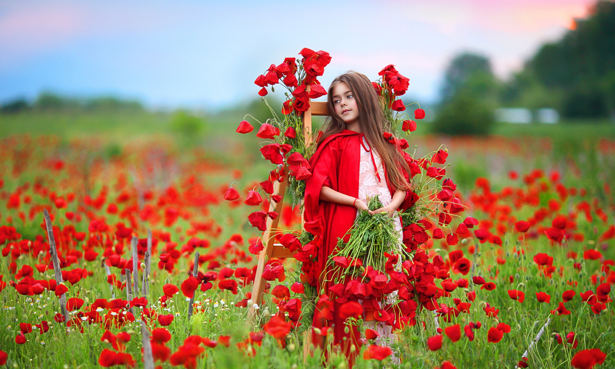 Девушка в поле с цветами фото
