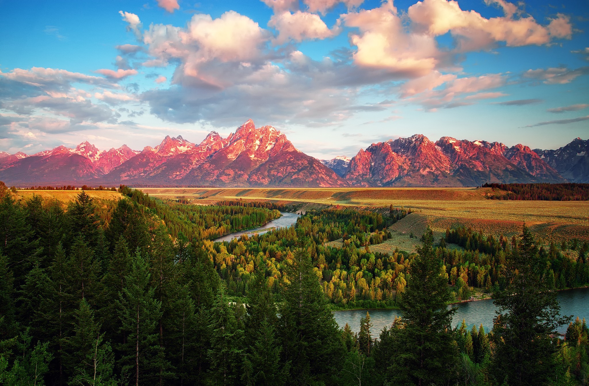 wyoming, the teton range, grand teton national park, nature, earth, cloud, forest, landscape, mountain, river, tree, wood, mountains cell phone wallpapers