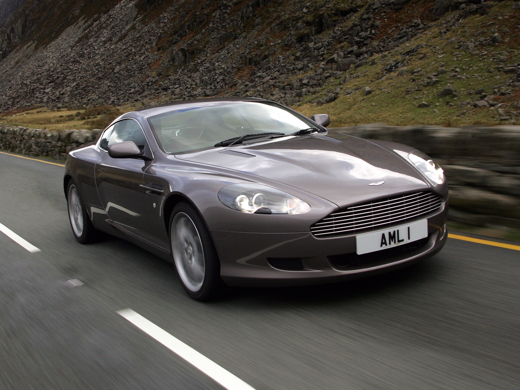 Download mobile wallpaper 2004, Db9, Aston Martin, Style, Asphalt, Speed, Grey, Nature, Auto, Front View, Cars for free.