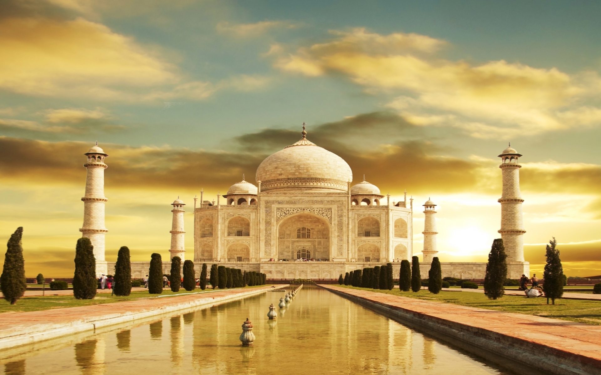Скачать обои бесплатно Тадж Махал (Taj Mahal), Архитектура, Пейзаж картинка на рабочий стол ПК