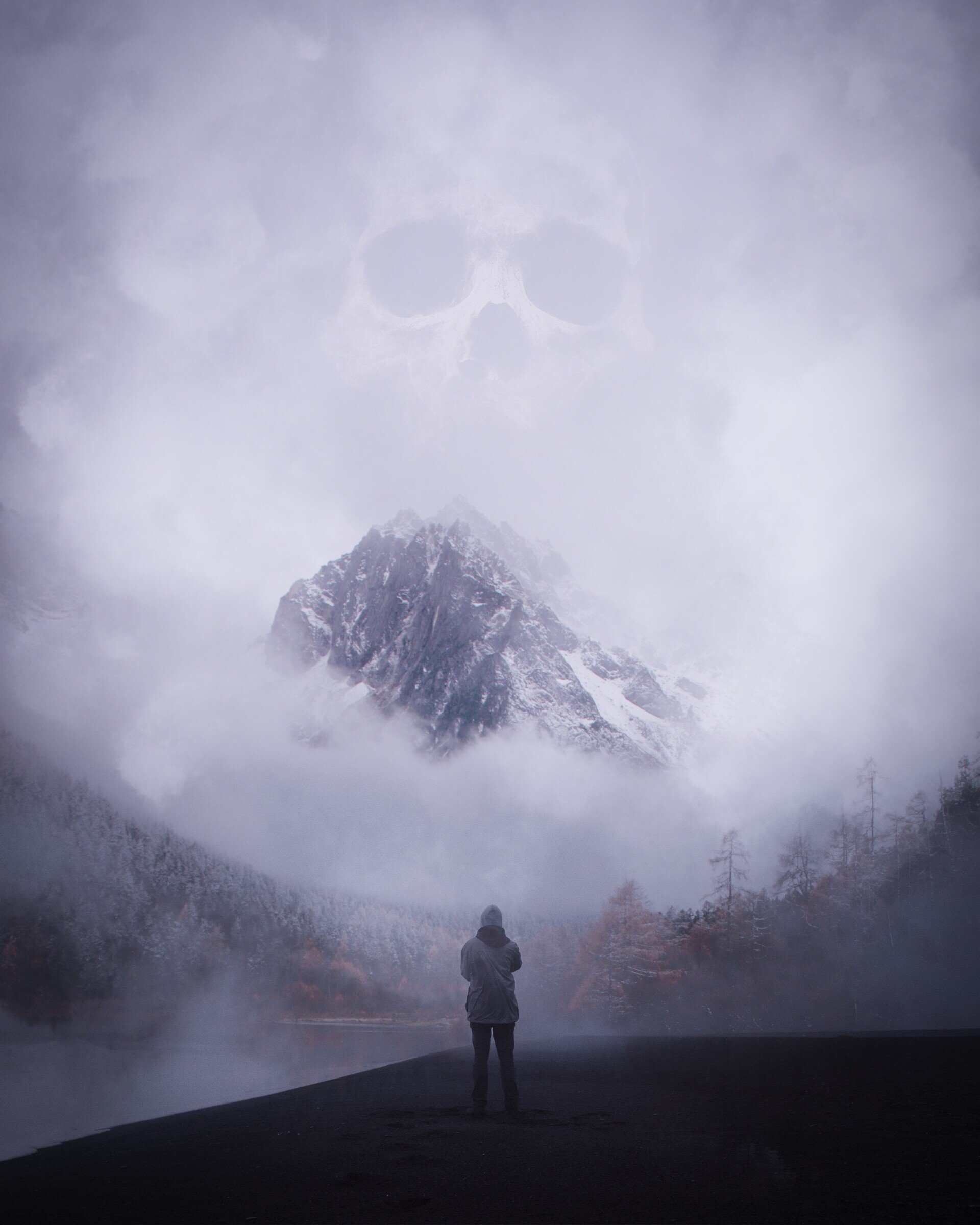 Download mobile wallpaper Loneliness, Fog, Lonely, Alone, Skull, Art for free.