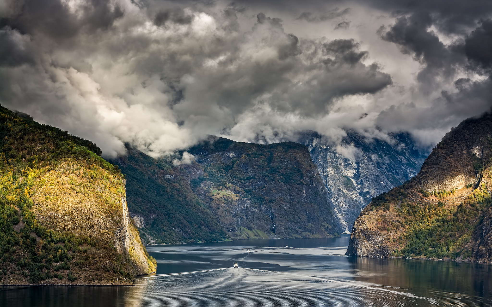 nærøyfjord, earth, fjord, cloud, mountain, norway, ship HD wallpaper