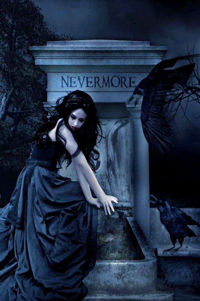 Download mobile wallpaper Gothic, Dark, Raven, Grave for free.