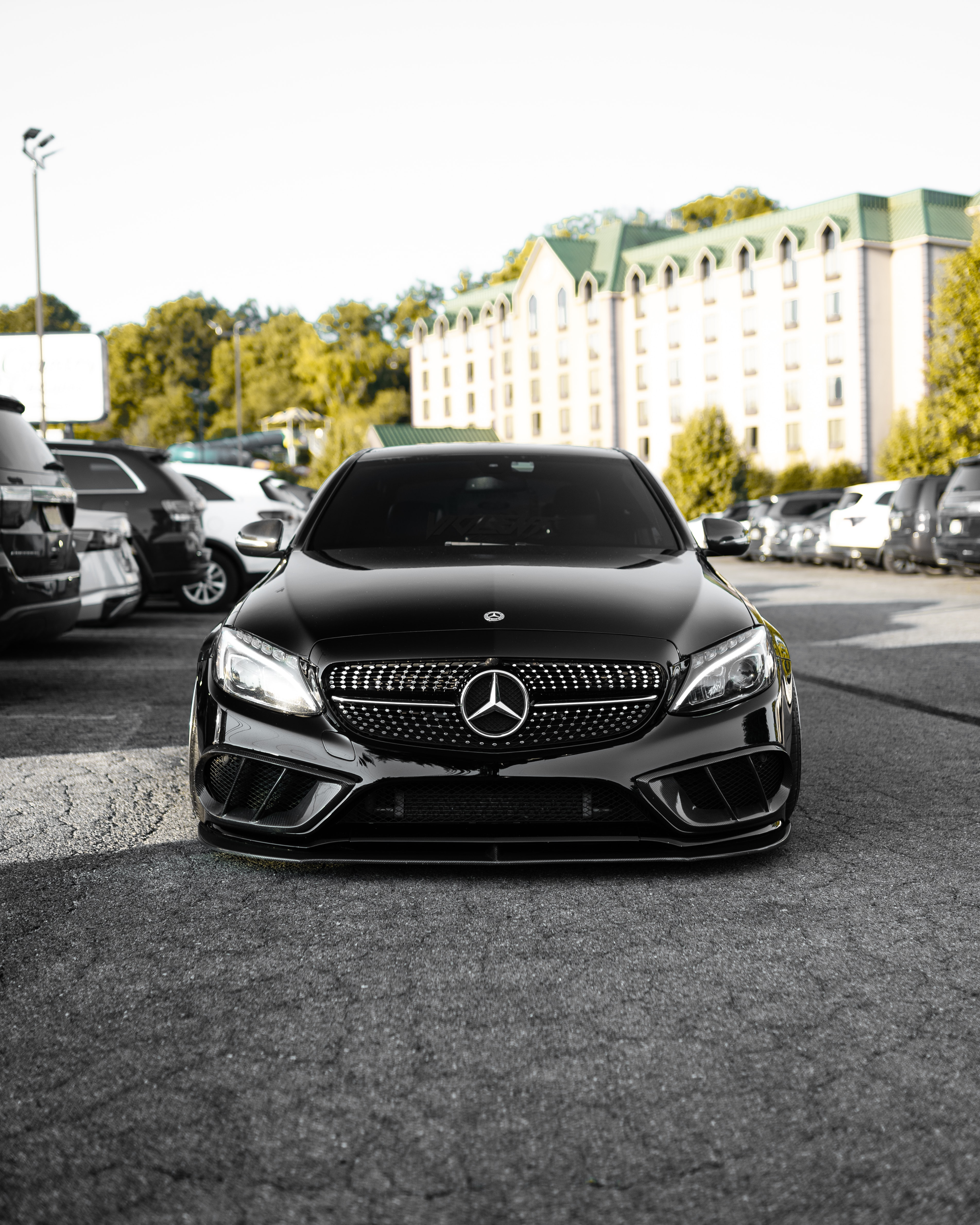 cars, black, mercedes, car, front view Aesthetic wallpaper