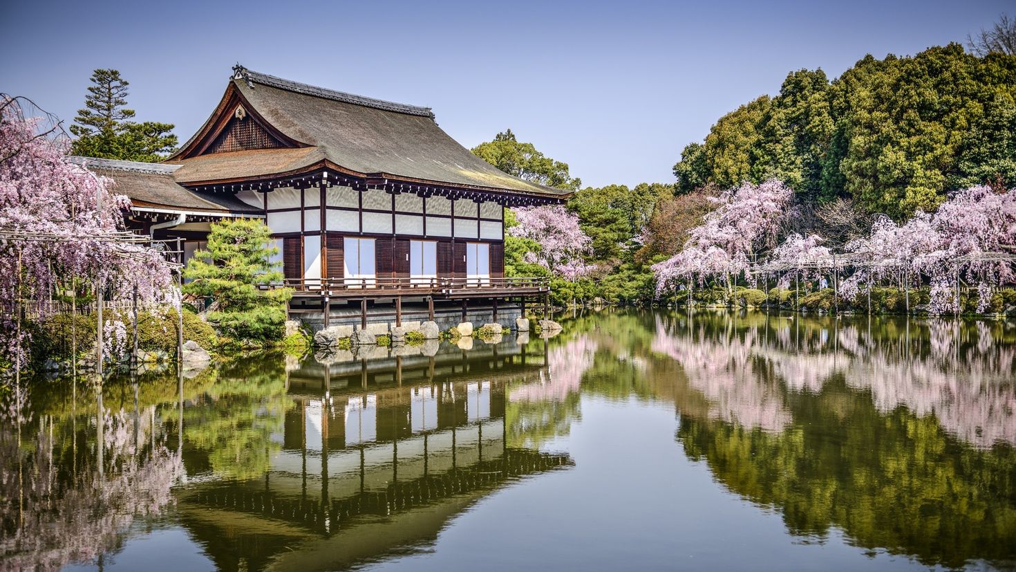 Japan. Киото храм Сакура. Хэйан Киото японский сад. Озеро в Японии Киото храм. Япония сады в Киото Сакура.