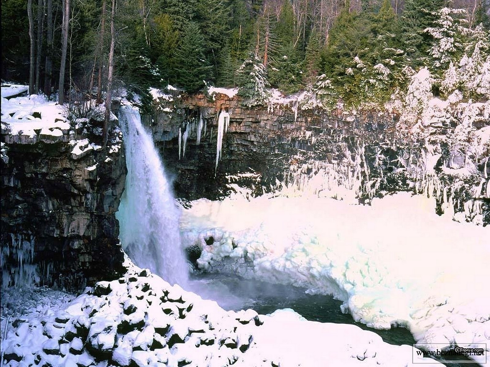 免费下载景观, 冬天, 性质, 瀑布, 雪手机壁纸。
