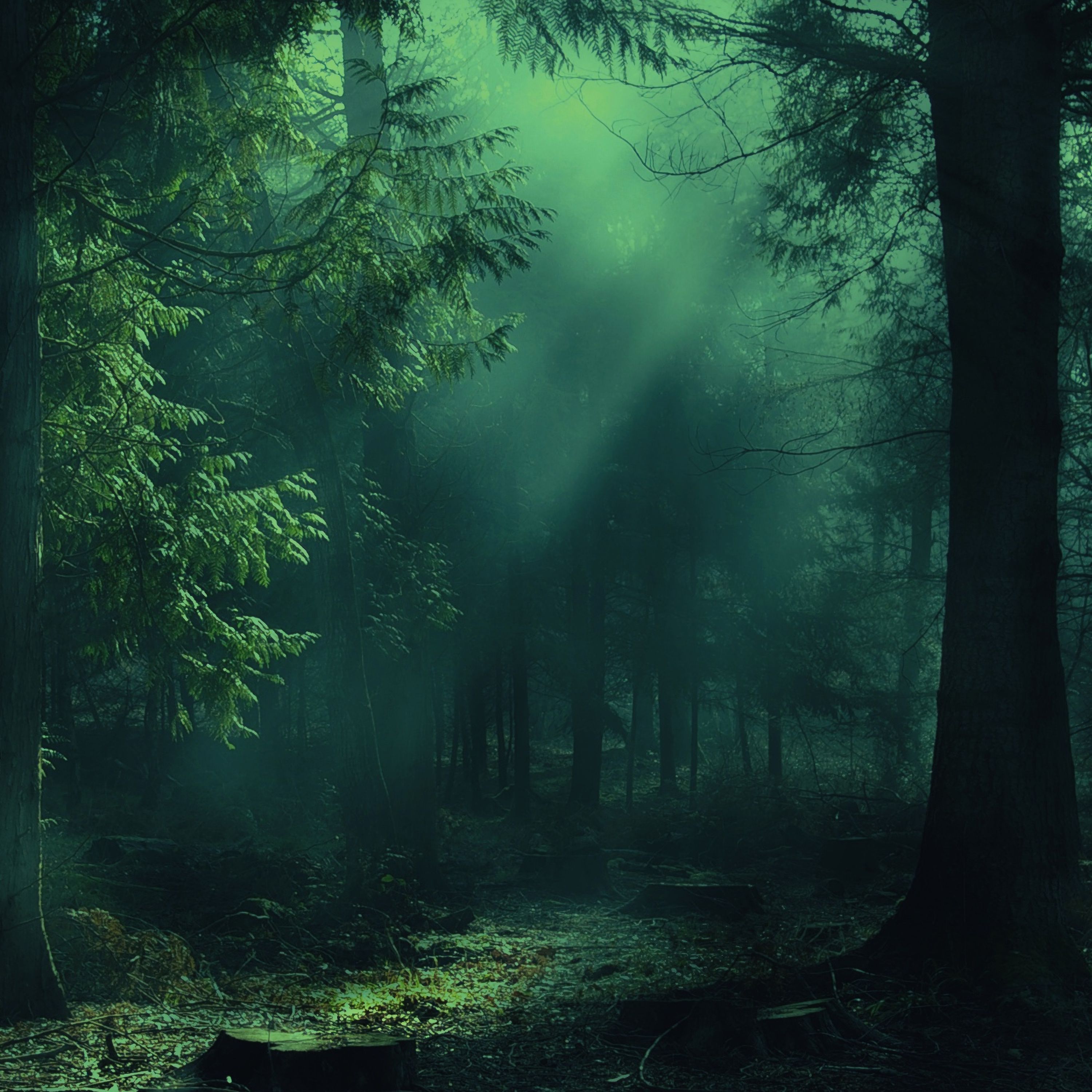 trees, forest, fog, light, shine, nature, shadows