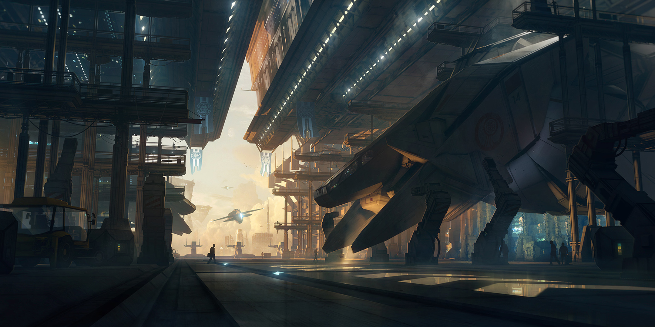 sci fi, spaceship, building, futuristic, hangar lock screen backgrounds