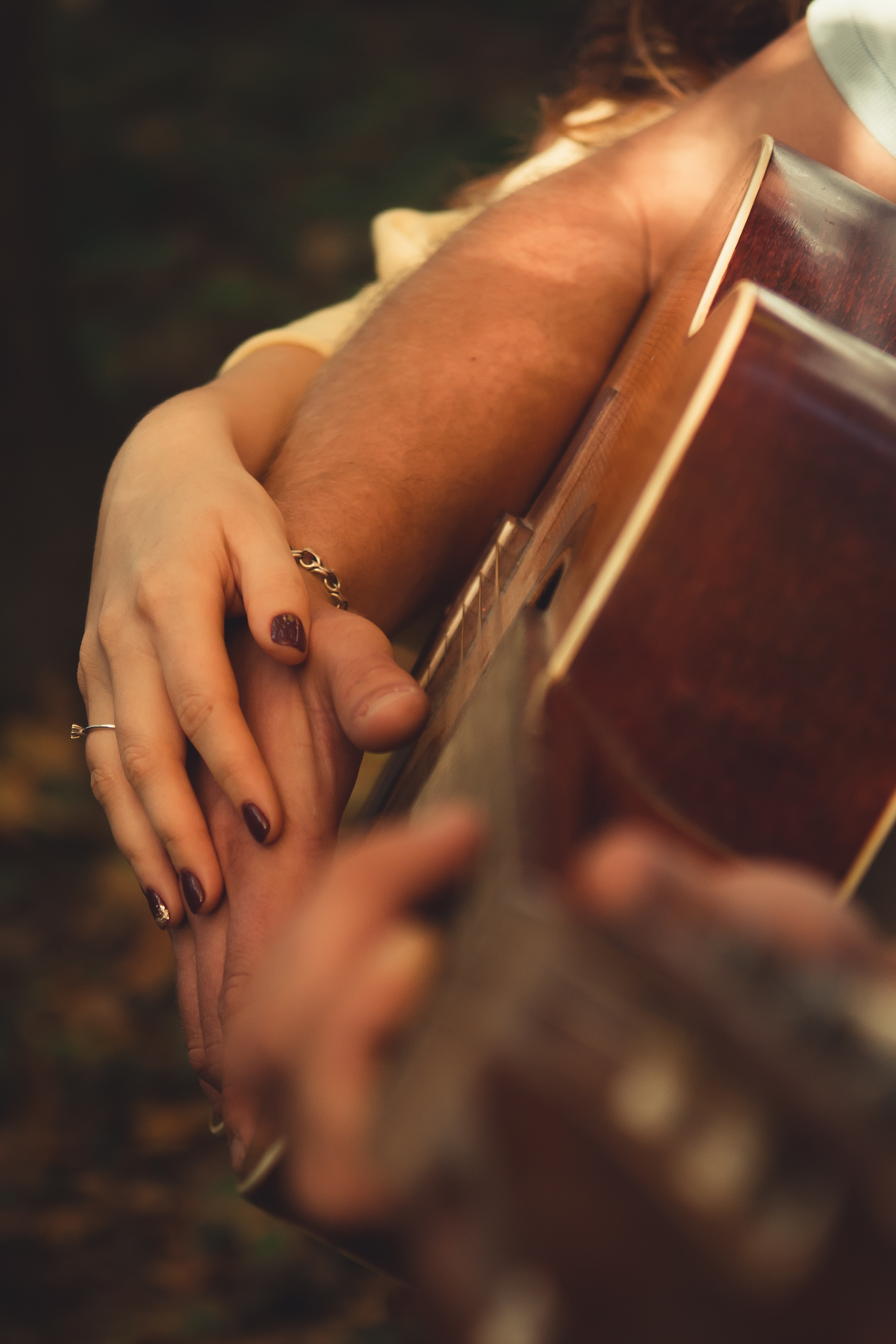 romance, touching, guitar, hands, love, touch mobile wallpaper