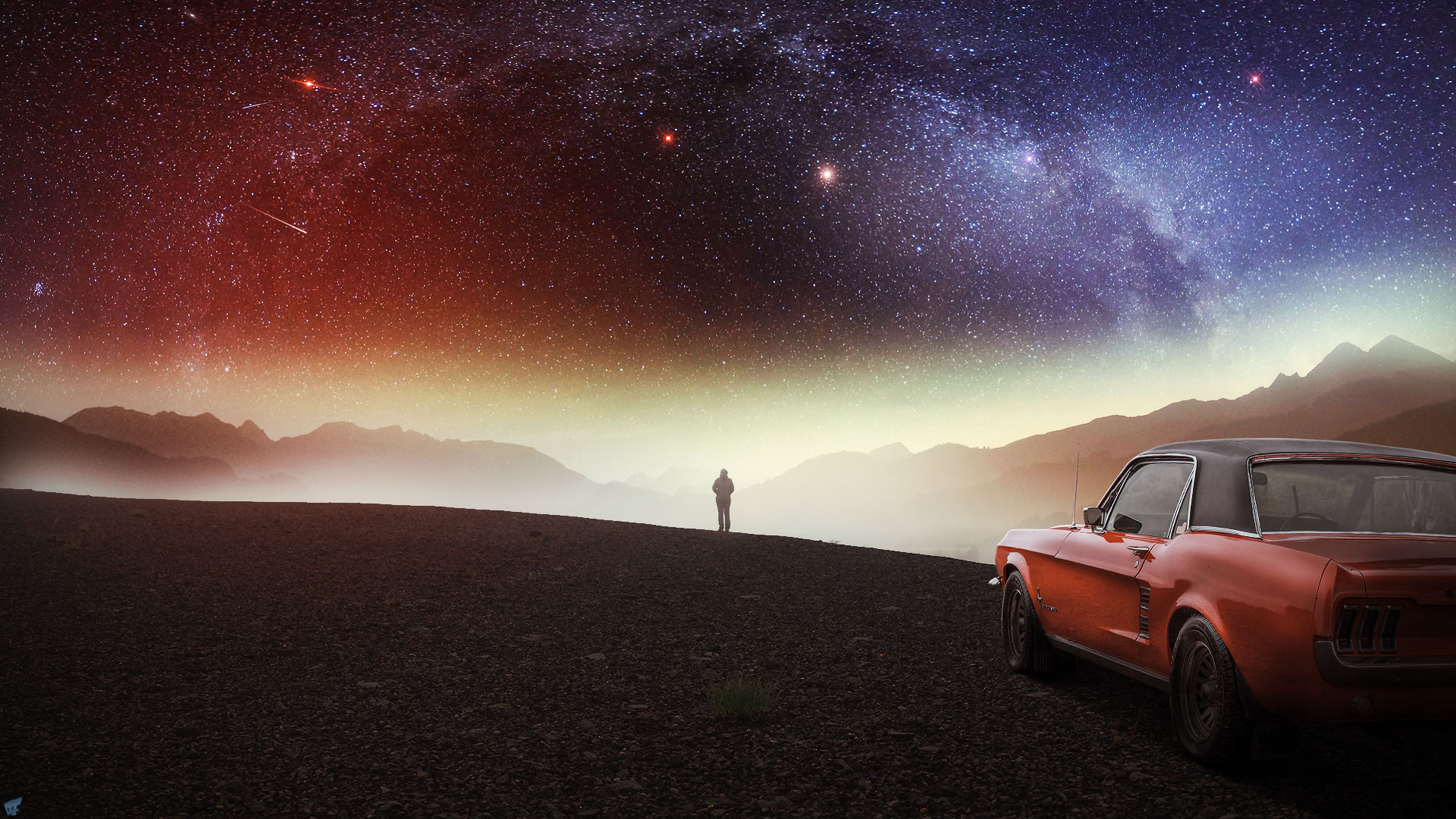 Машина на фоне звездного неба