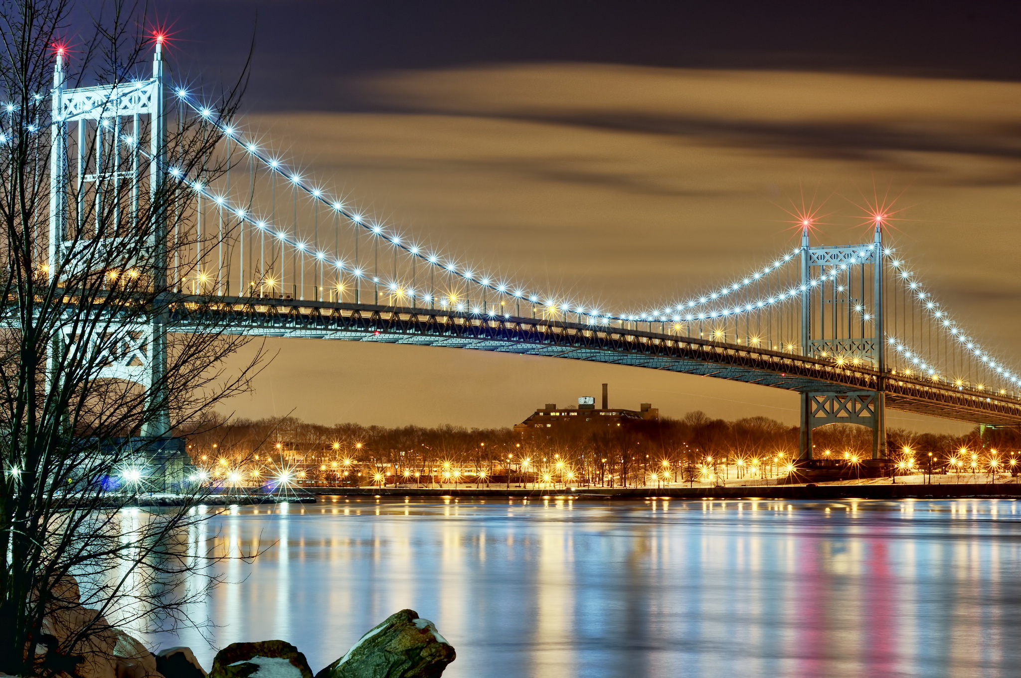Ночной город Нью-Йорк мост