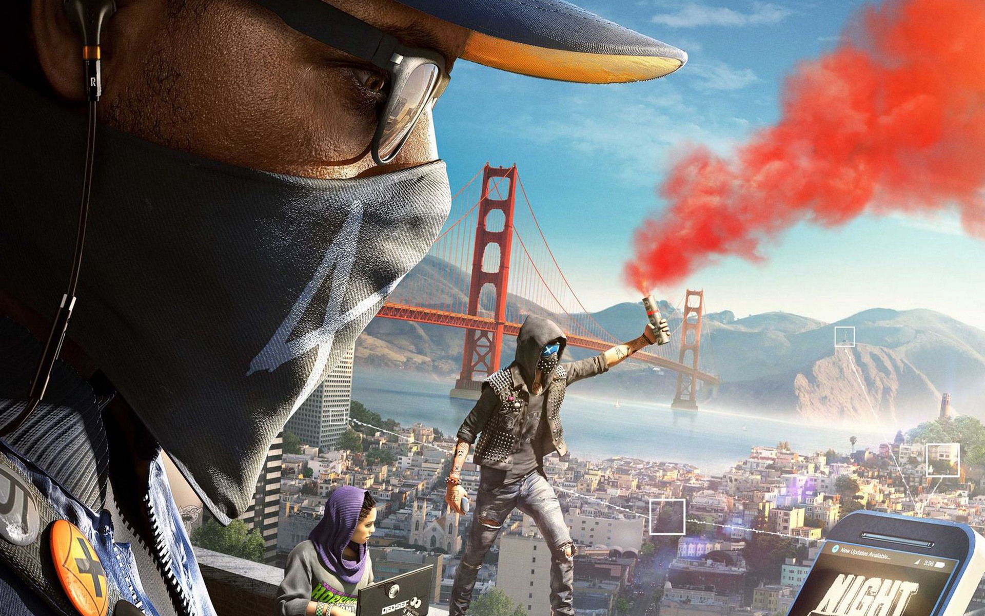 Mobile wallpaper watch dogs 2, video game, marcus holloway, sitara dhawan, wrench (watch dogs), watch dogs