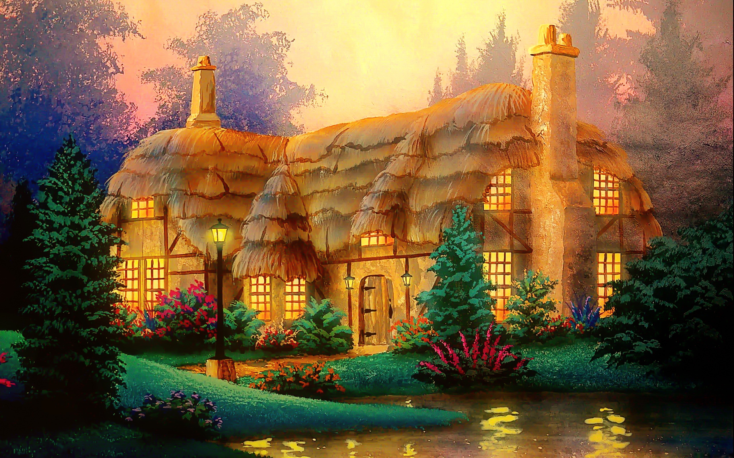 artistic, house, colorful, cottage, landscape, magical HD wallpaper