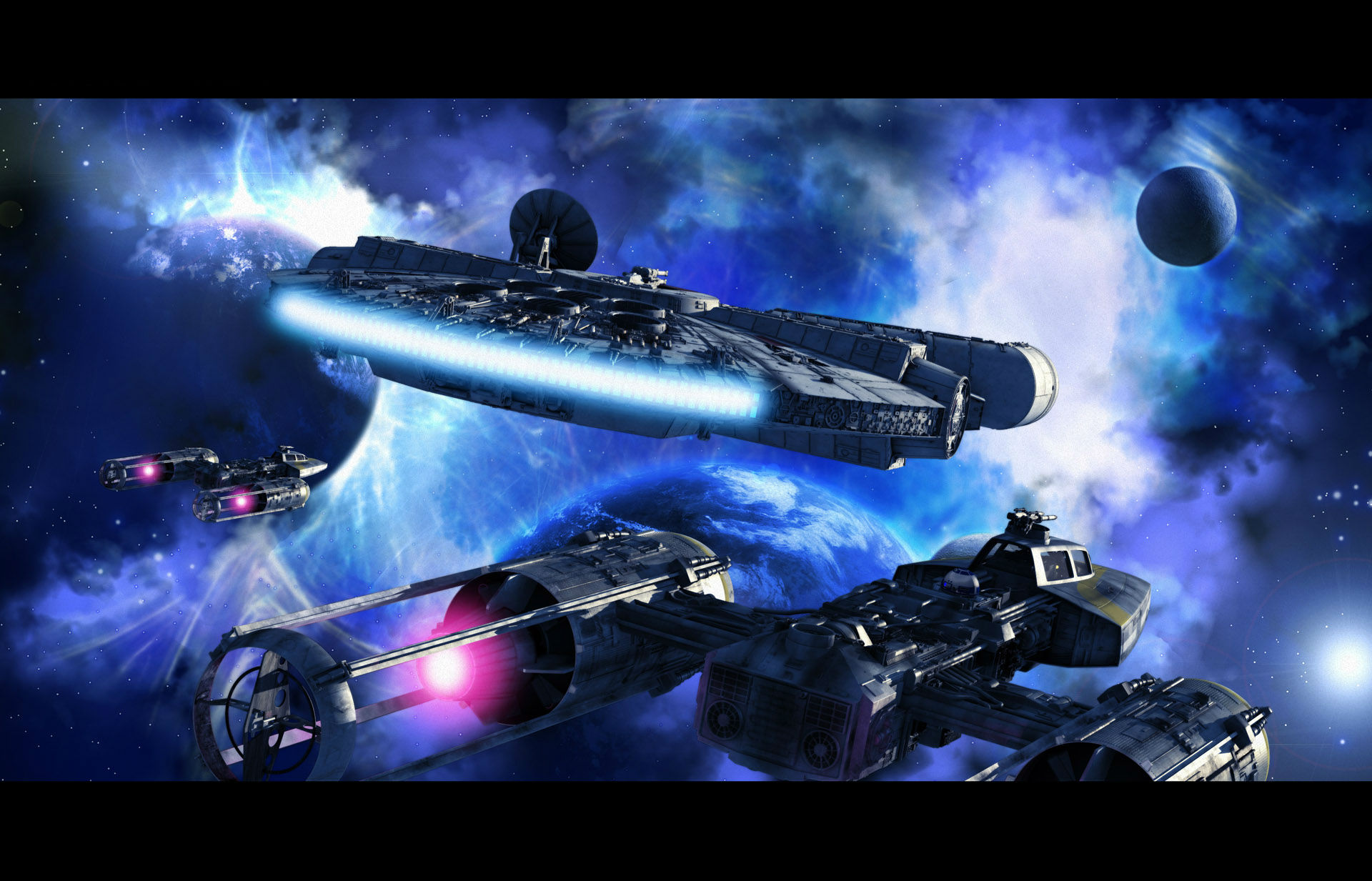 spaceship, sci fi, star wars, millennium falcon, planet, space