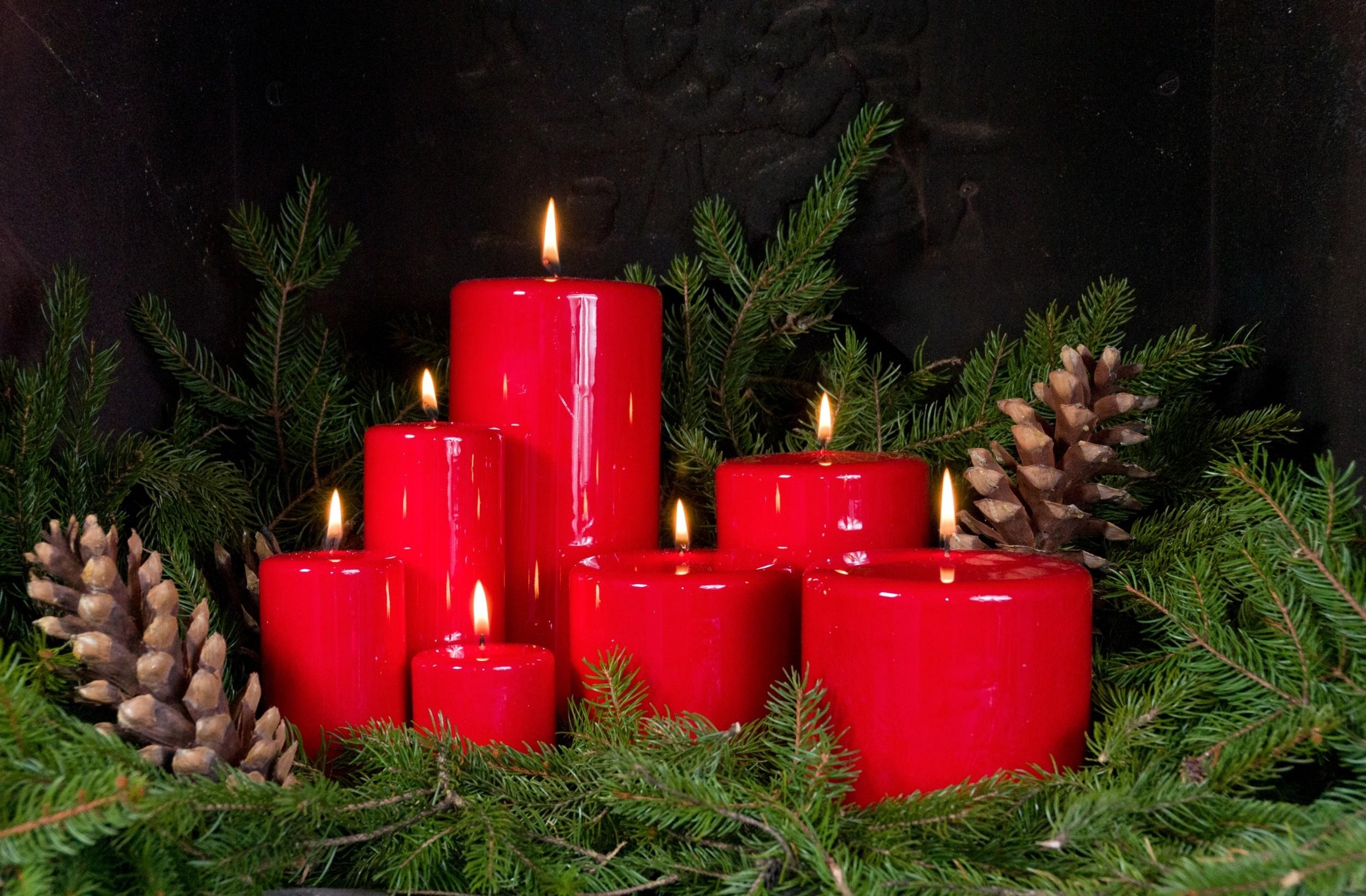 Download mobile wallpaper Needles, Christmas Candles, Branches, Cones, New Year's Candles, Holidays for free.
