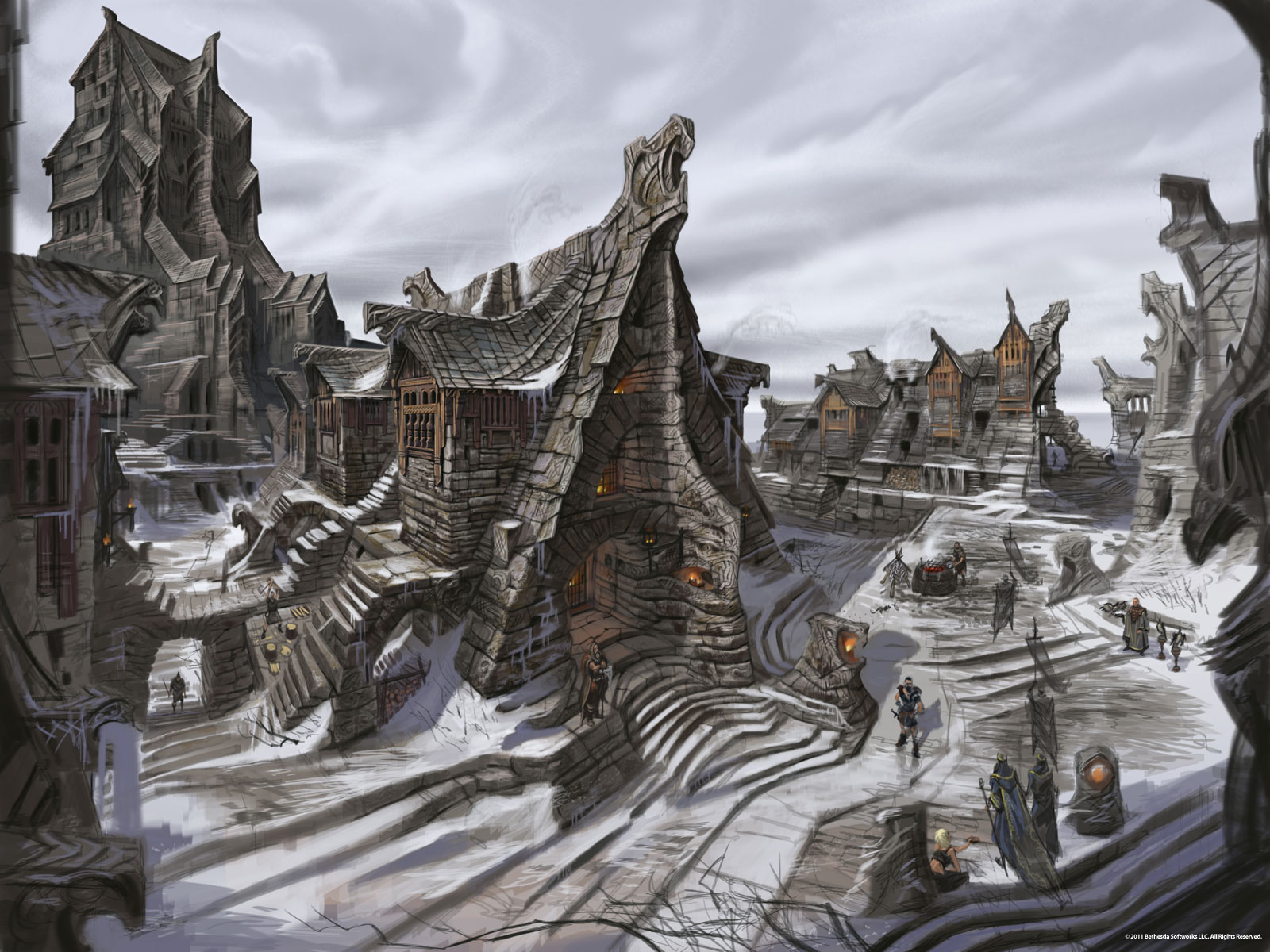 the elder scrolls v: skyrim, video game, skyrim, town, the elder scrolls mobile wallpaper