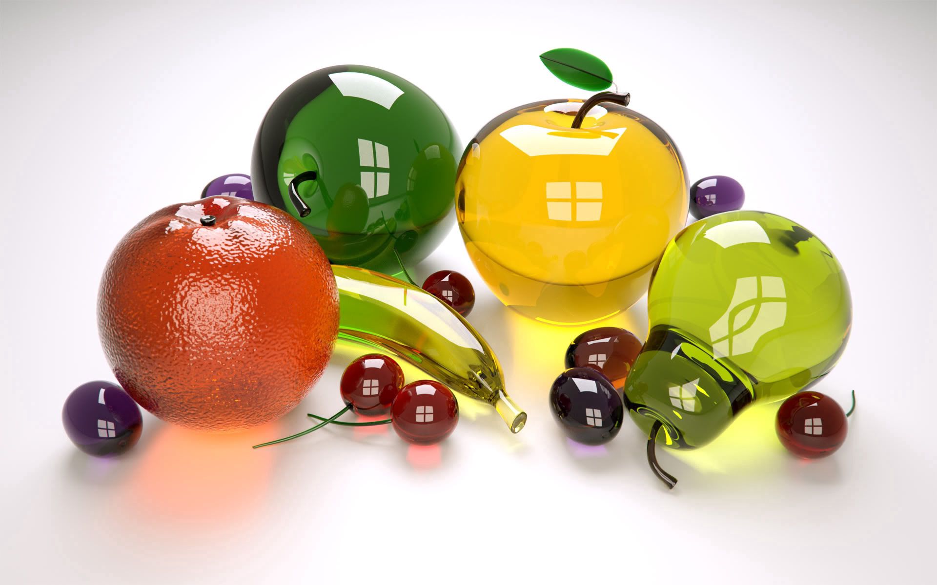 3d, fruits, multicolored, glass, motley, collection Full HD