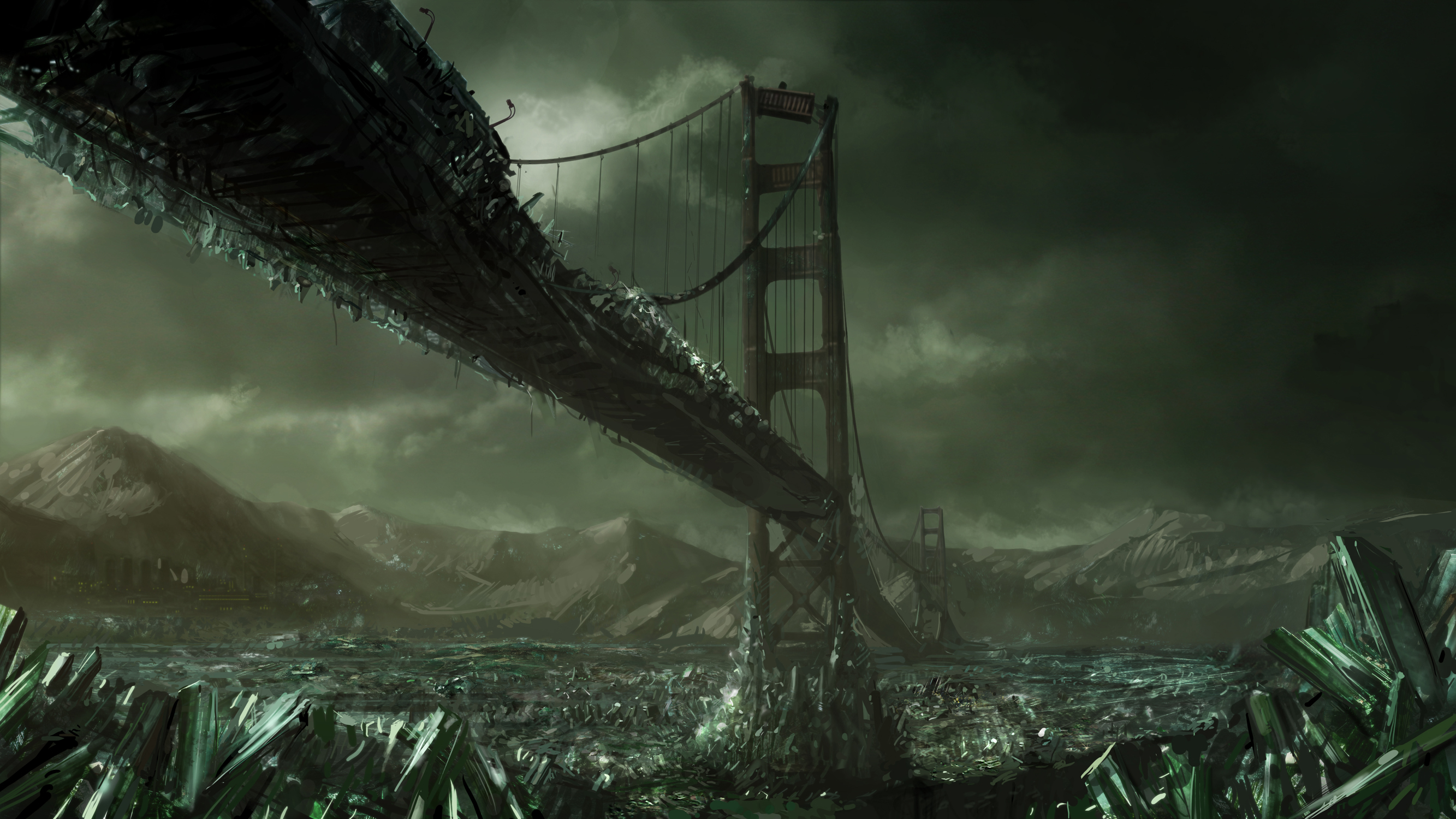 bridge, sci fi, post apocalyptic, crystal
