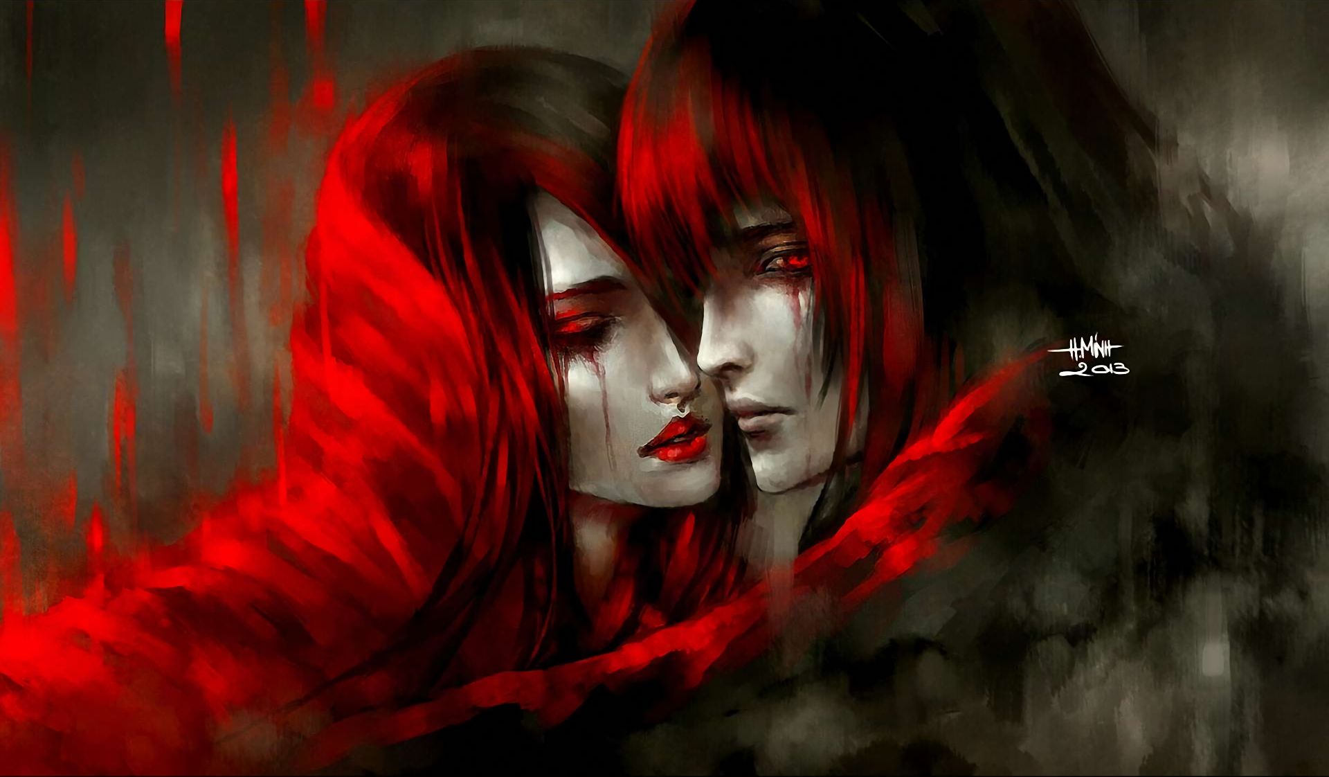 Кровь любимого мужчины. Фэнтези любовь. Фэнтези девушки с красными волосами. Девушка с красными волосами арт. Вампирша с красными волосами.