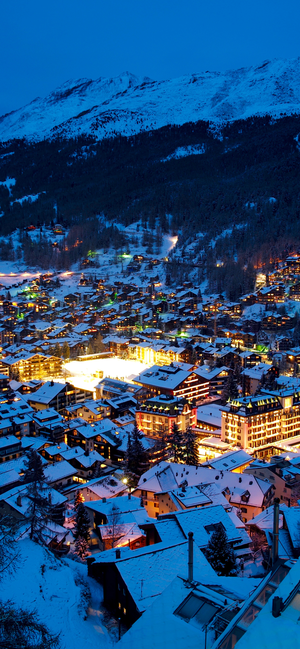 man made, zermatt, snow, alps, switzerland, light, winter, town, night, towns