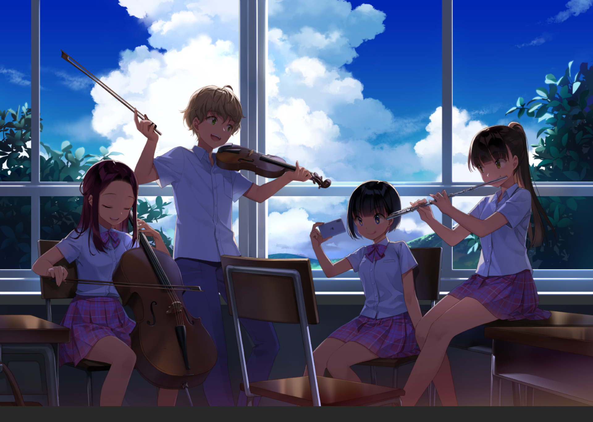 Anime group violin black dress white background music musical instruments  series hyouka wallpaper  1500x1167  602871  WallpaperUP
