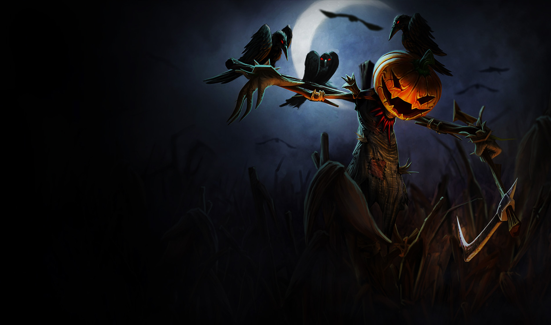 halloween, scarecrow, video game, league of legends, fiddlesticks (league of legends), jack o' lantern, raven