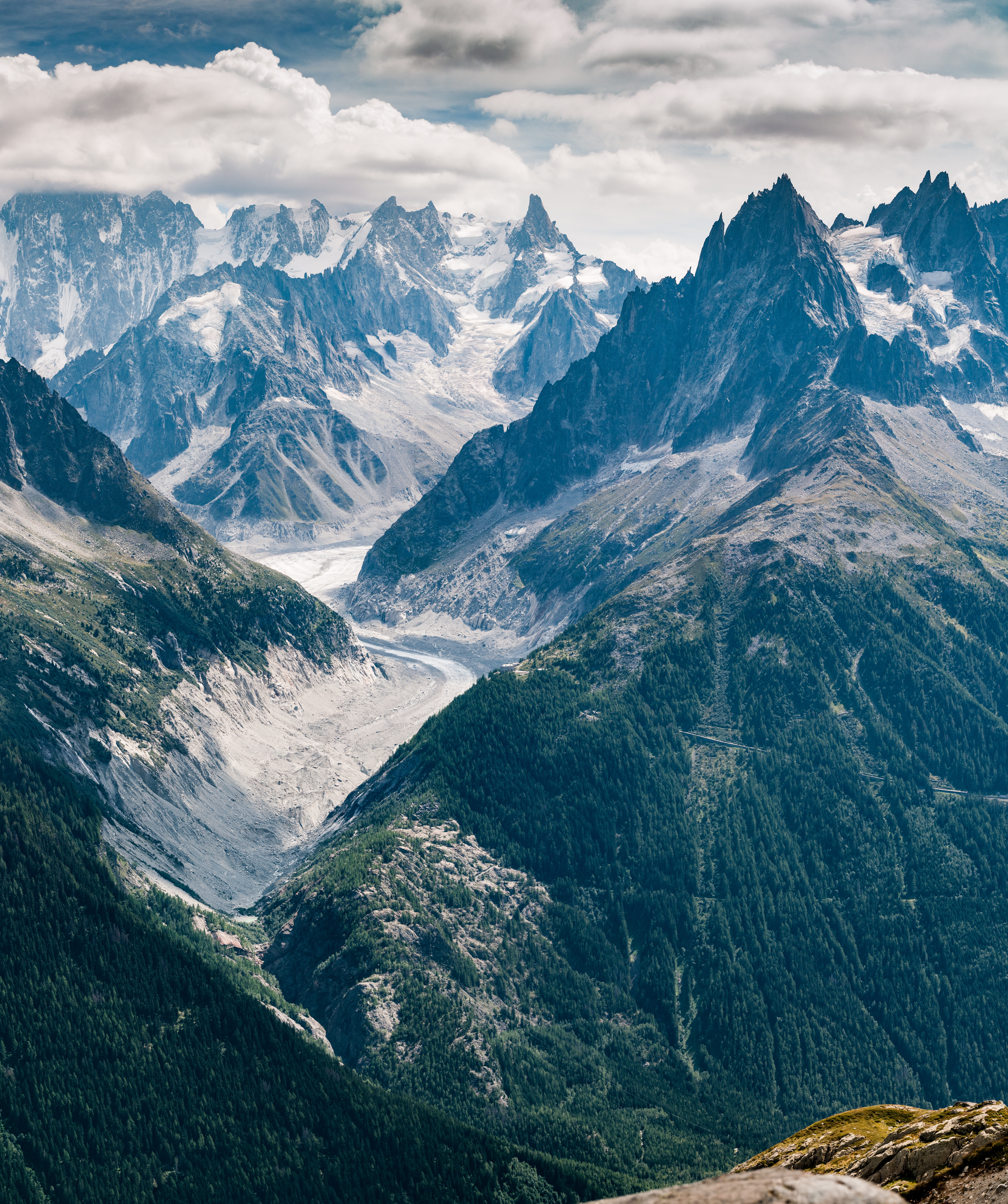 tops, nature, mountains, view from above, vertex, road, france, chamonix