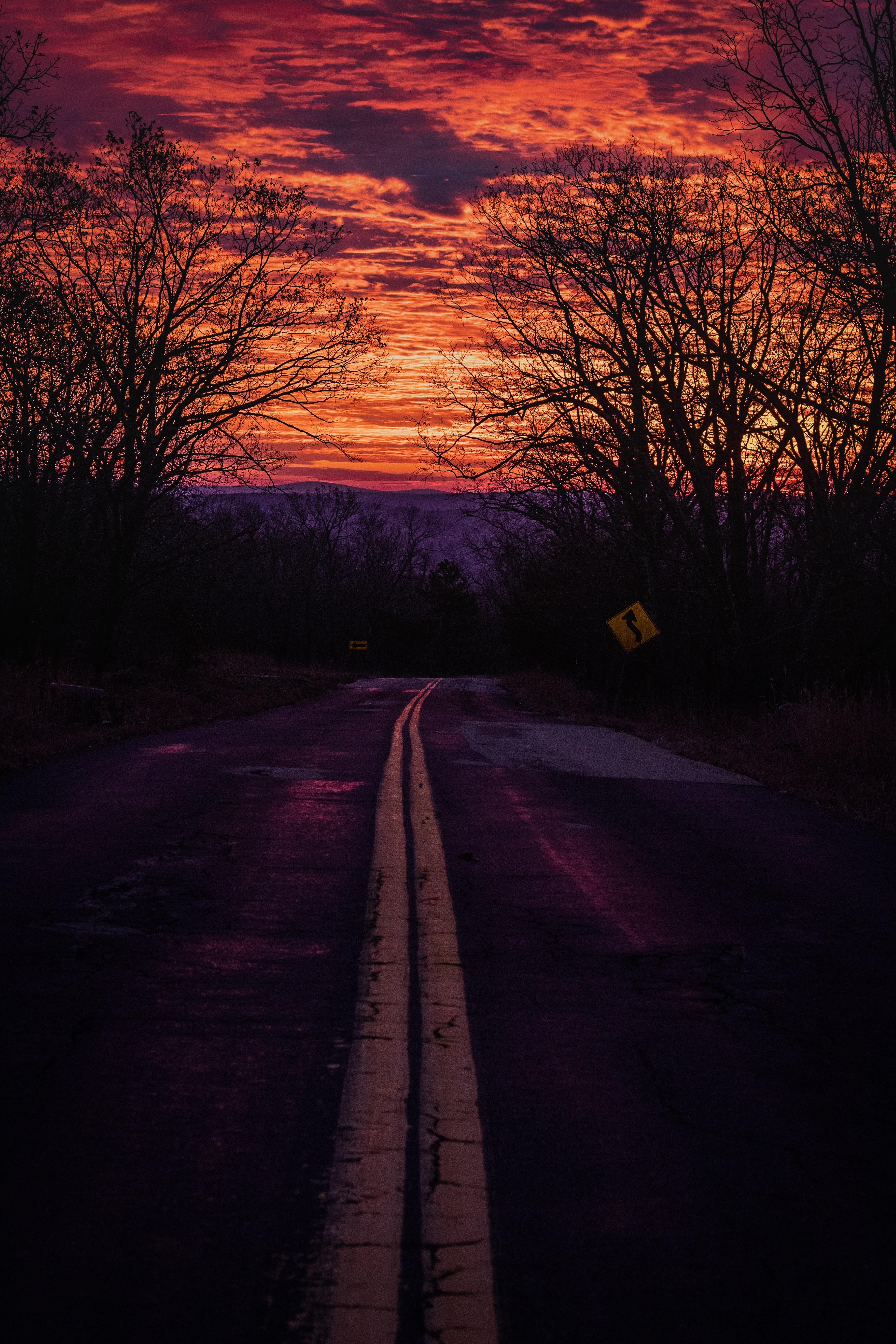 sign, nature, sunset, road, markup Panoramic Wallpaper