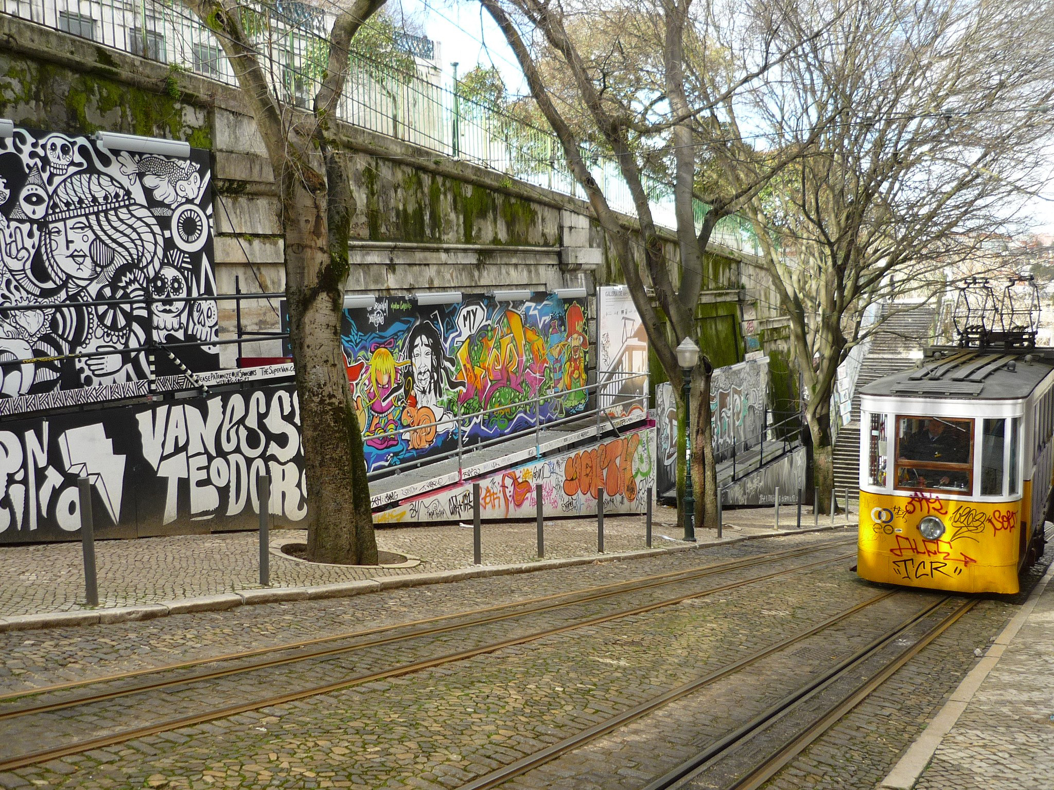 graffiti, vehicles, tram