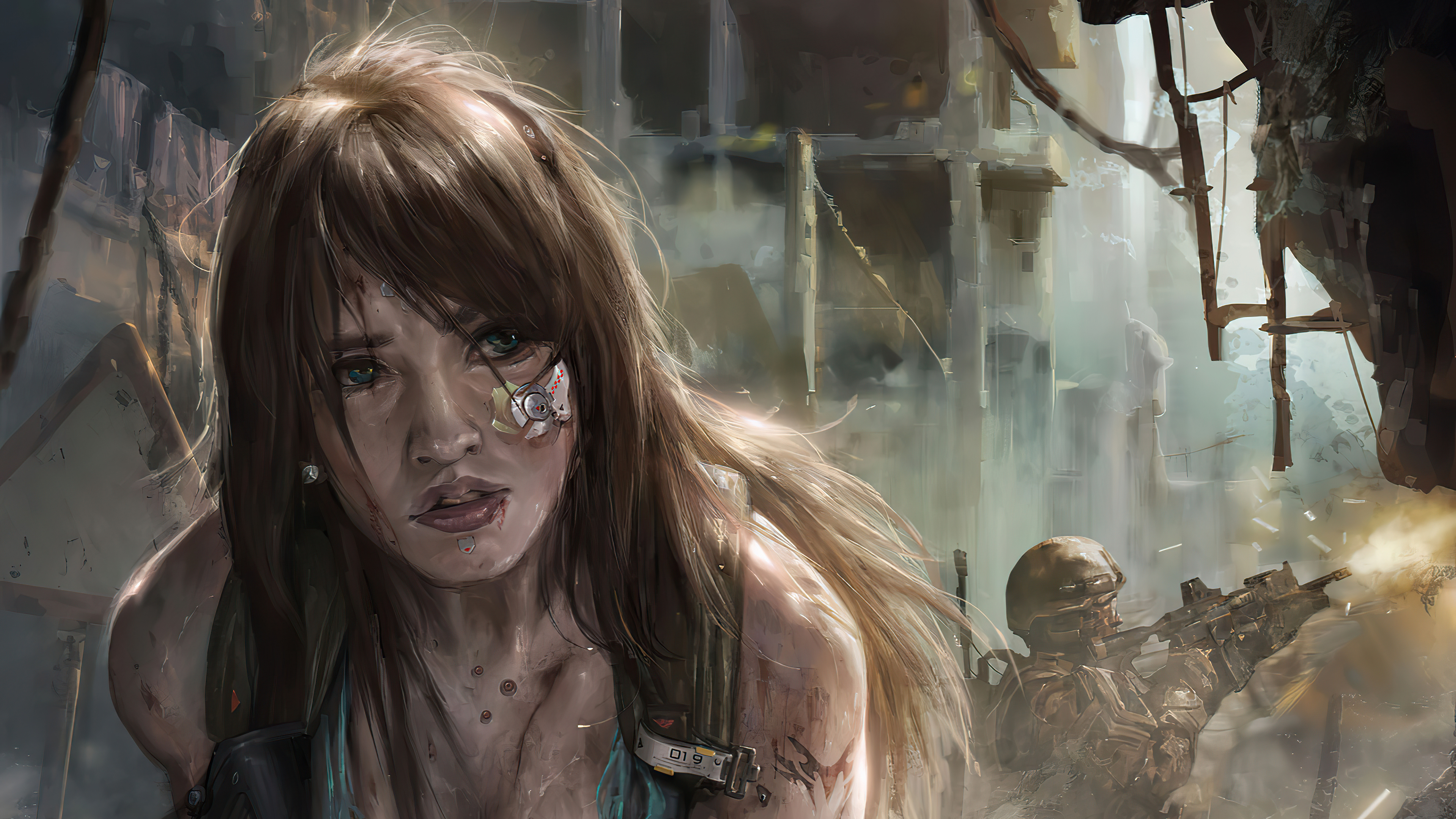 Download mobile wallpaper Warrior, Sci Fi, Cyborg, Soldier, Futuristic, Brown Hair for free.