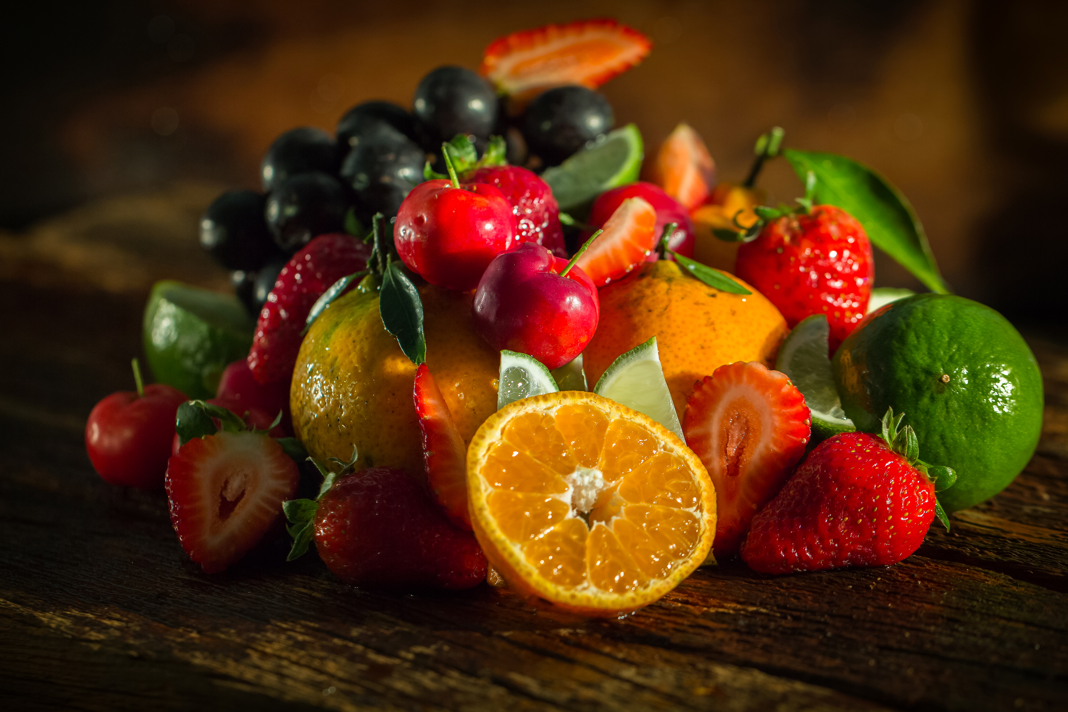 food, fruit, cherry, lime, strawberry, tangerine, fruits HD wallpaper