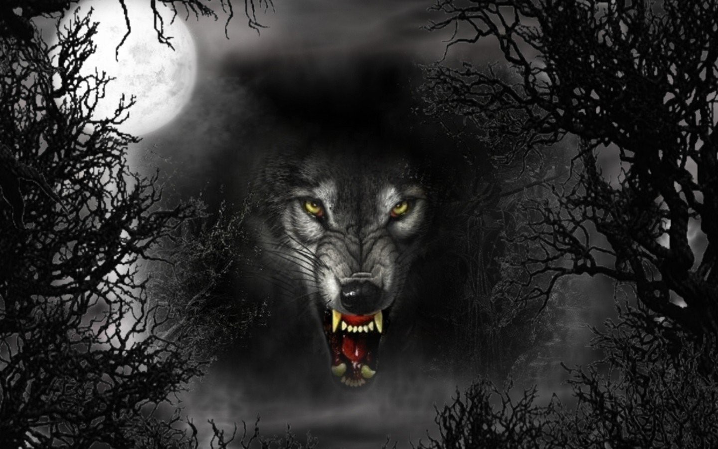 dark, werewolf, close up, face, fangs, fantasy, moon 4K Ultra