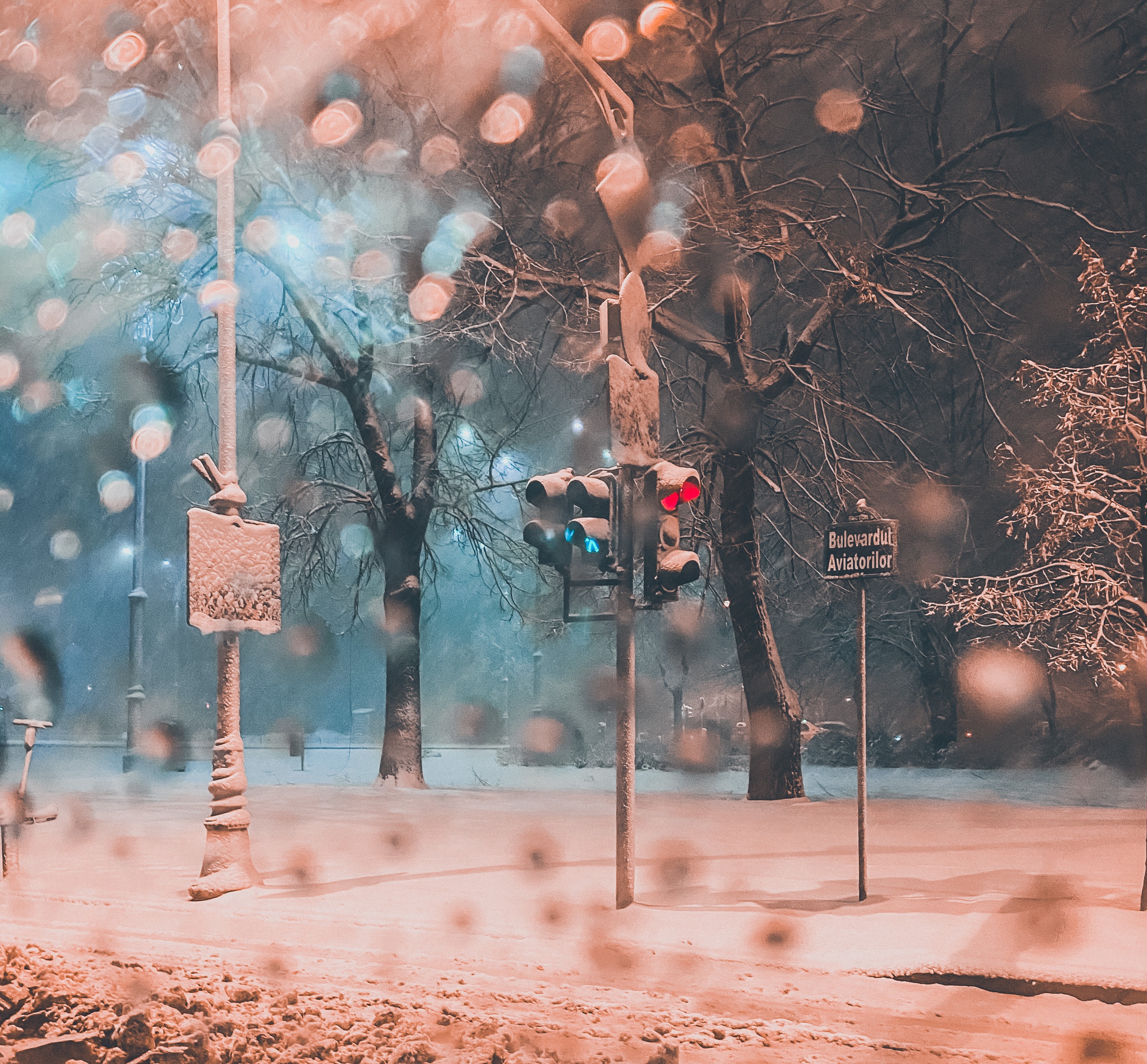 winter, traffic light, snow, miscellanea, miscellaneous, street, snowstorm mobile wallpaper