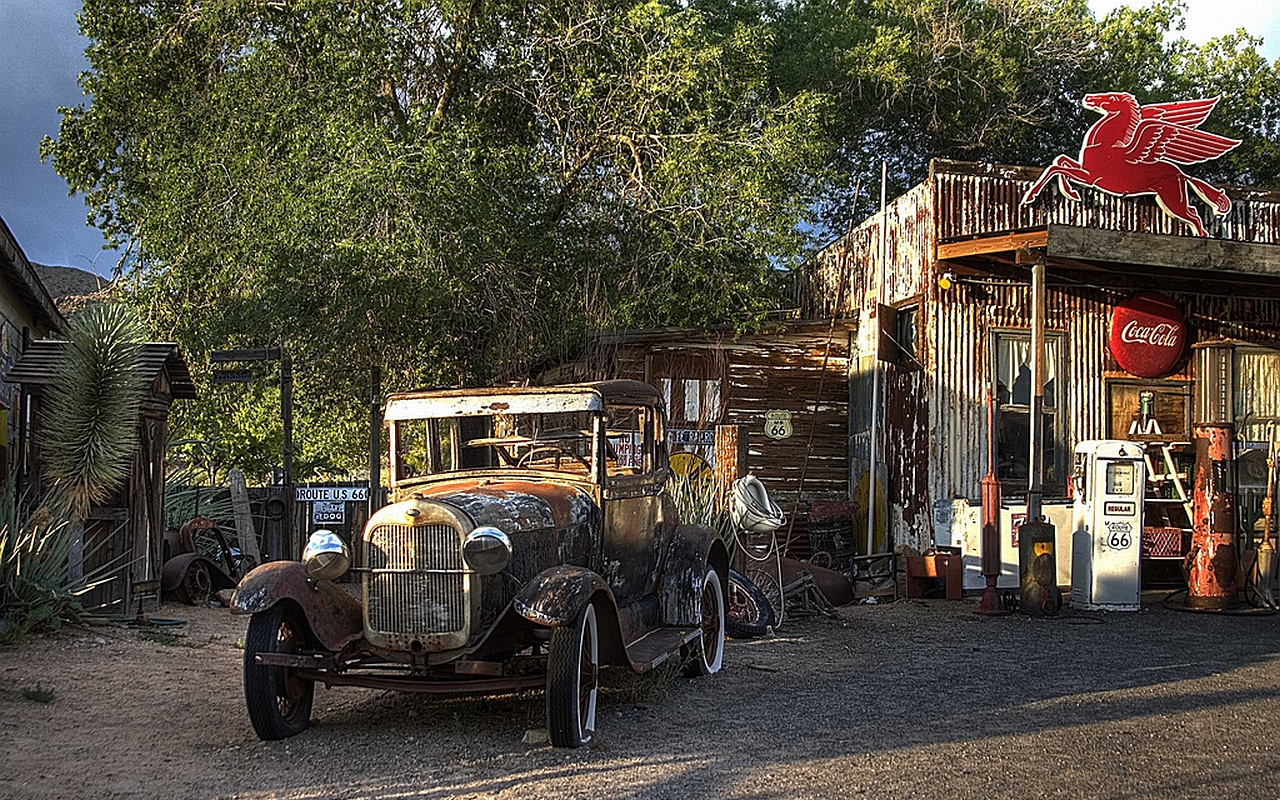 vehicles, gas station, vintage car, wreck cellphone