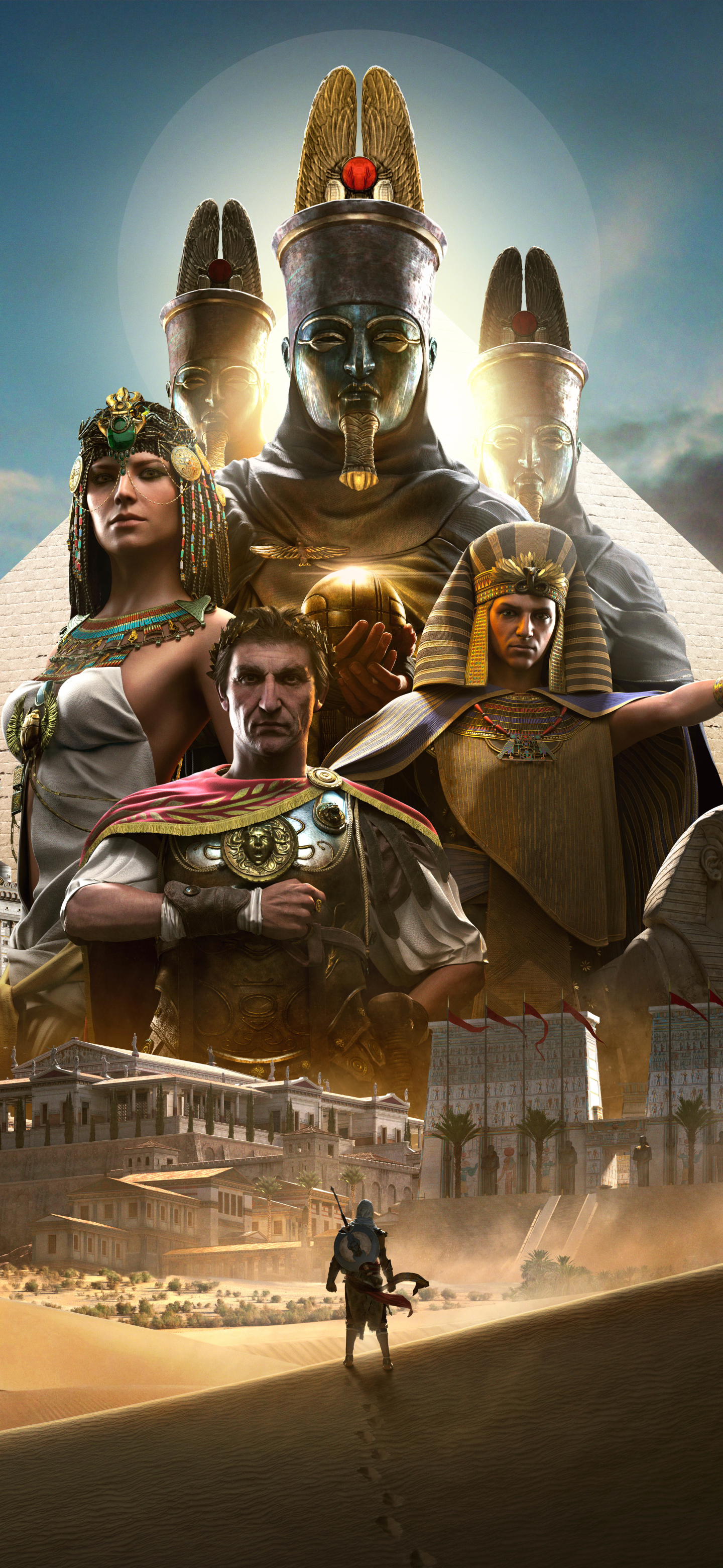 Horizontal Wallpaper video game, assassin's creed origins, cleopatra, julius caesar, bayek of siwa, ptolemy xiii, assassin's creed