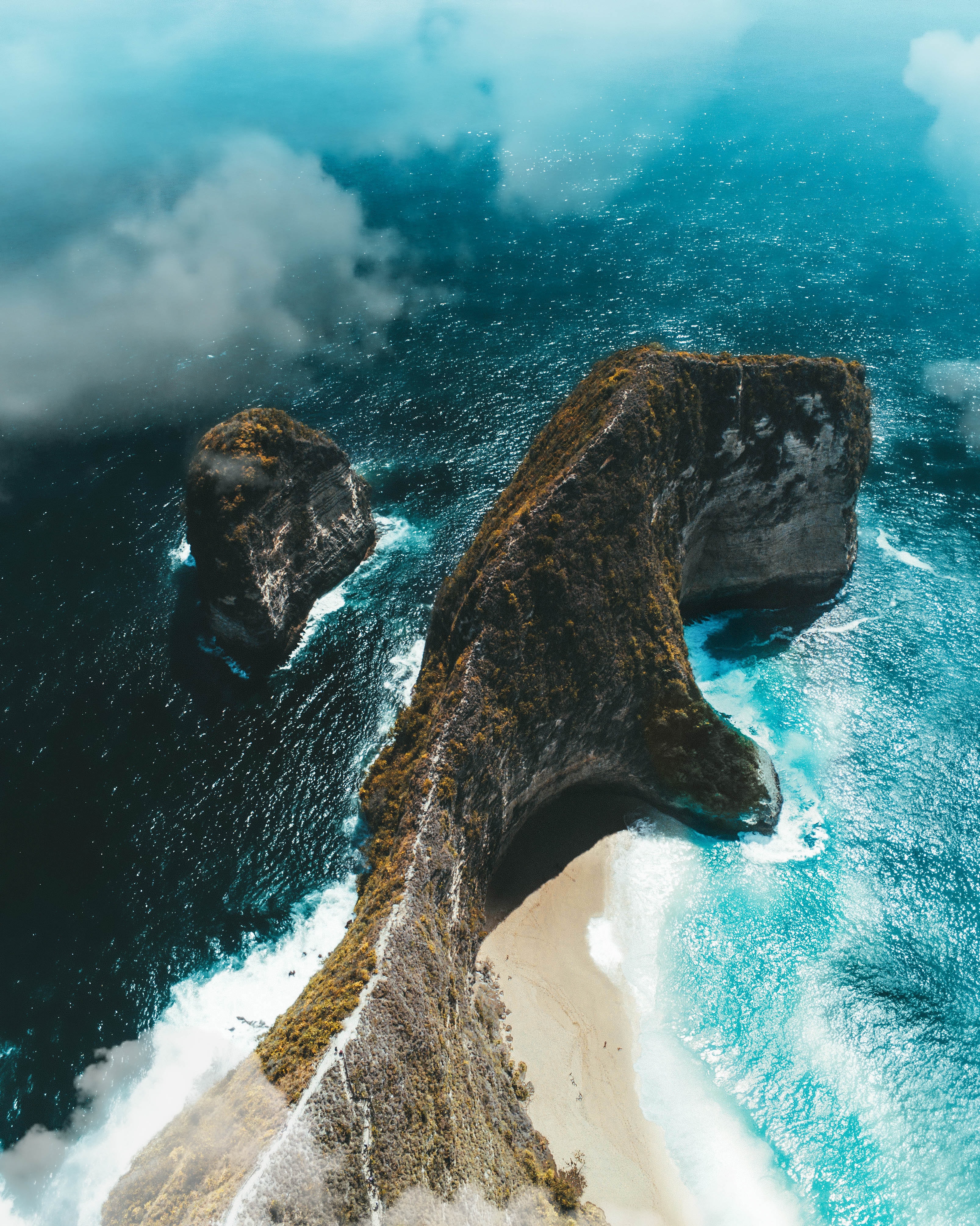 免费下载性质, 海, 云, 岩石, 从上面看, 顶视图, 岛, 岛屿手机壁纸。