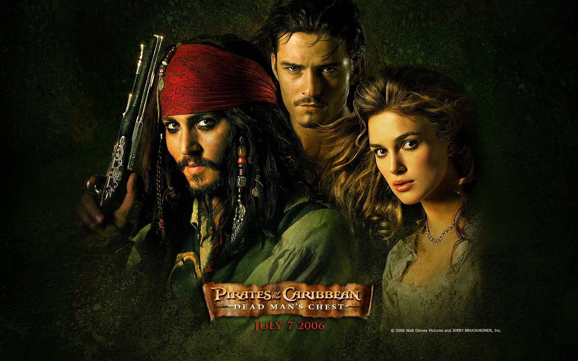 movie, pirates of the caribbean: dead man's chest, elizabeth swann, jack sparrow, johnny depp, keira knightley, orlando bloom, pirates of the caribbean
