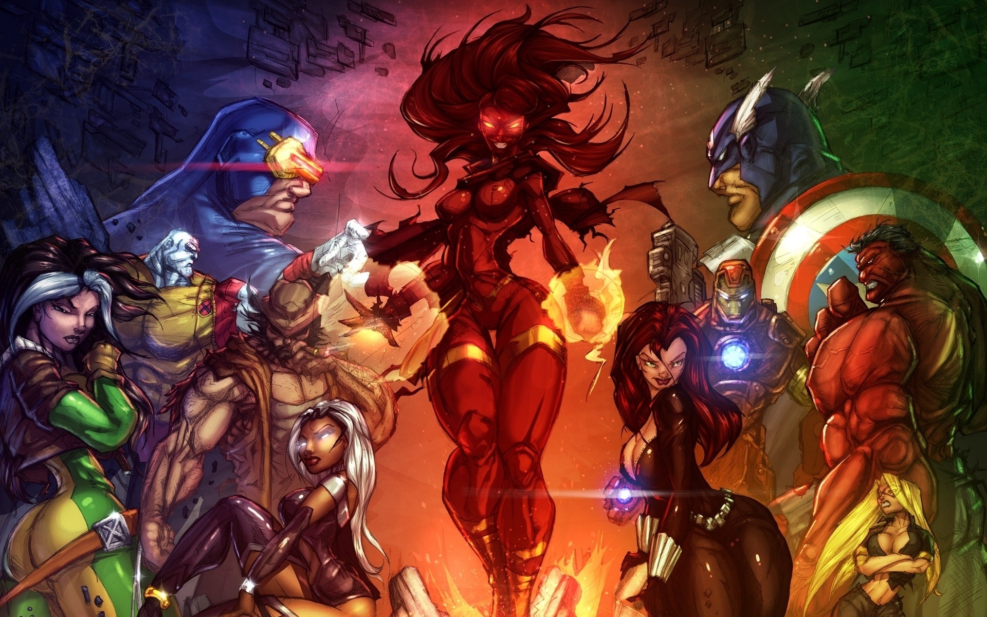red hulk, comics, avengers vs x men, black widow, captain america, cyclops (marvel comics), hope summers, iron man, logan james howlett, phoenix (marvel comics), rogue (marvel comics), storm (marvel comics), x men wallpapers for tablet
