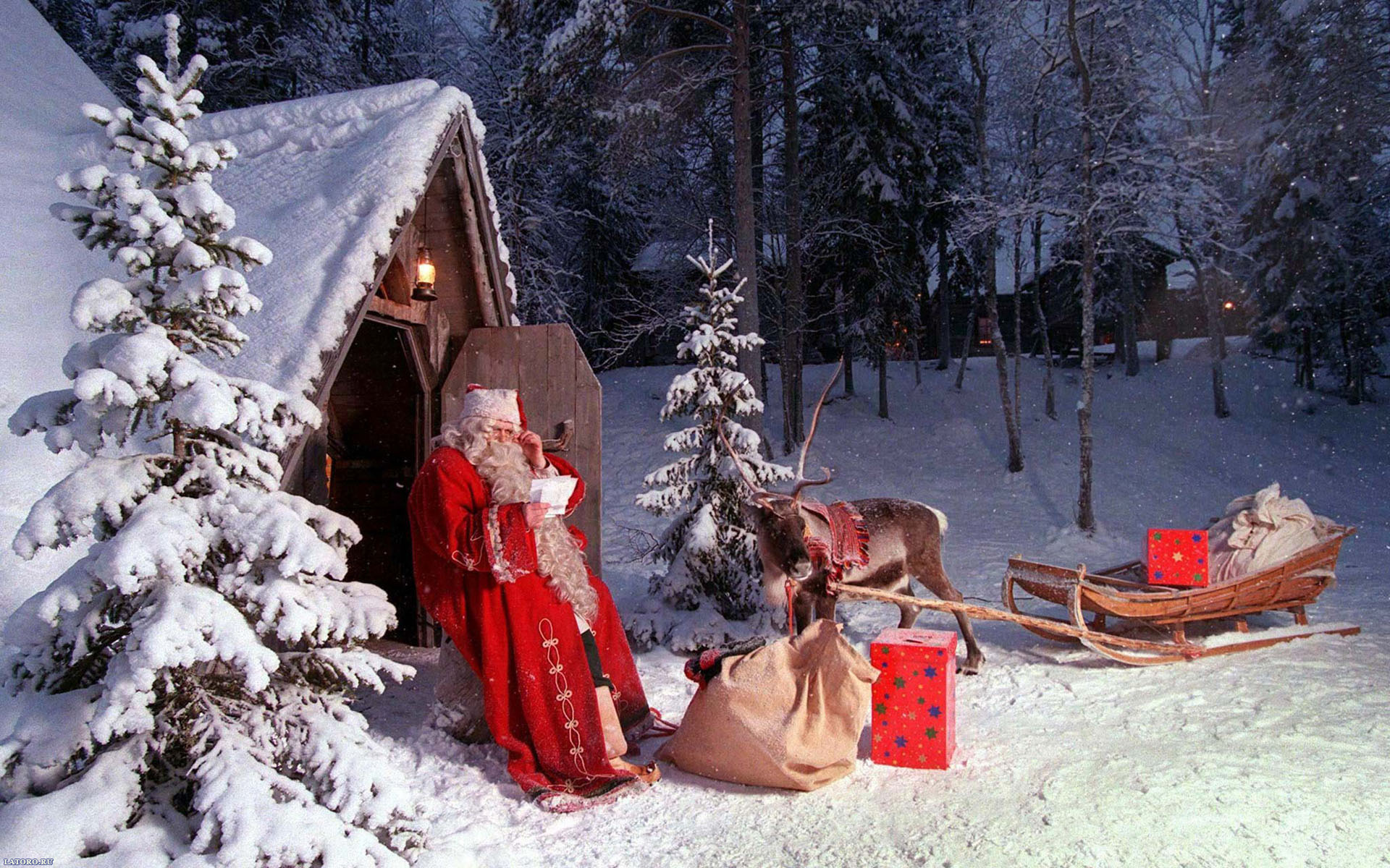 christmas, holiday, reindeer, santa, sleigh Full HD