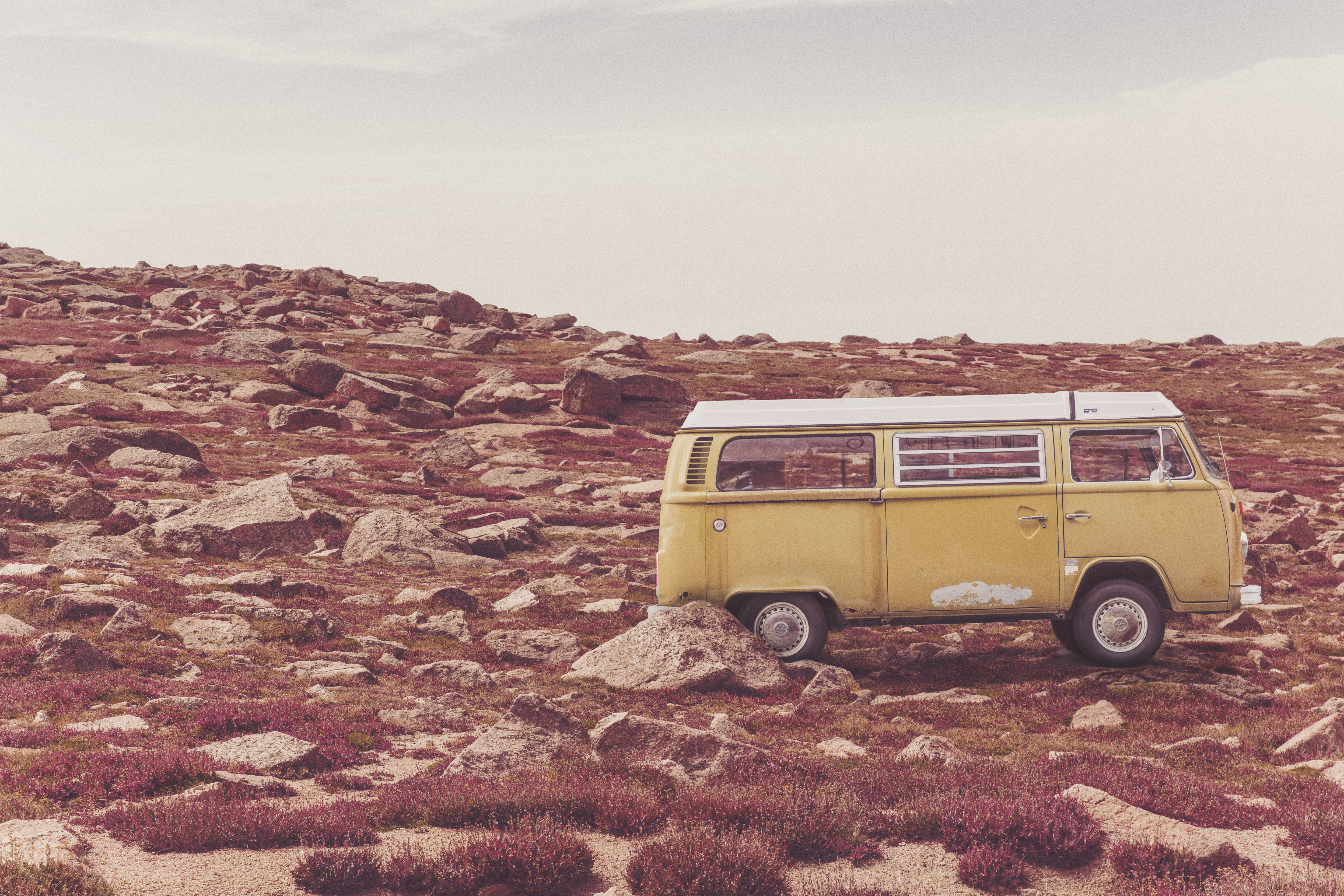 Free download wallpaper Bus, Stones, Grass, Cars on your PC desktop