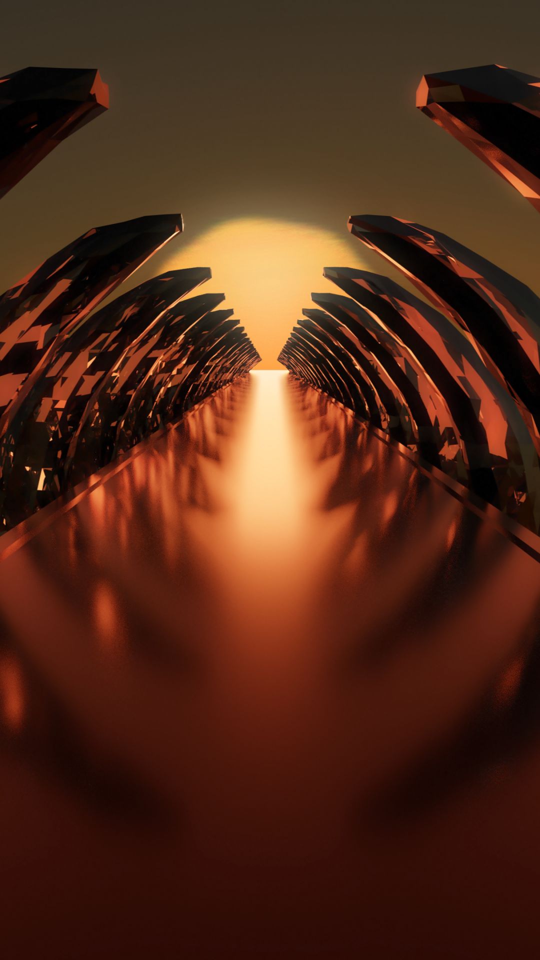 Download mobile wallpaper Abstract, Reflection, Morning, Symmetry, Sci Fi, Blender 3D for free.