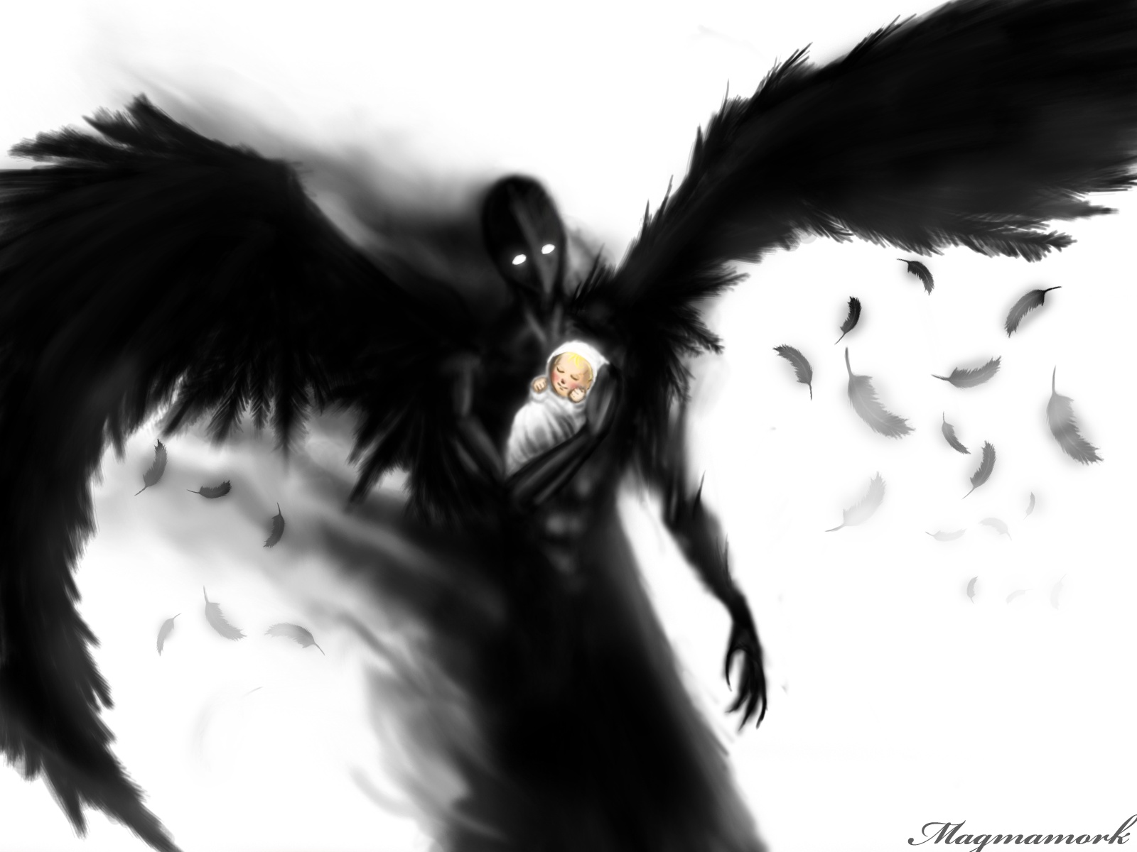 demon, dark, angel, child, love, wings