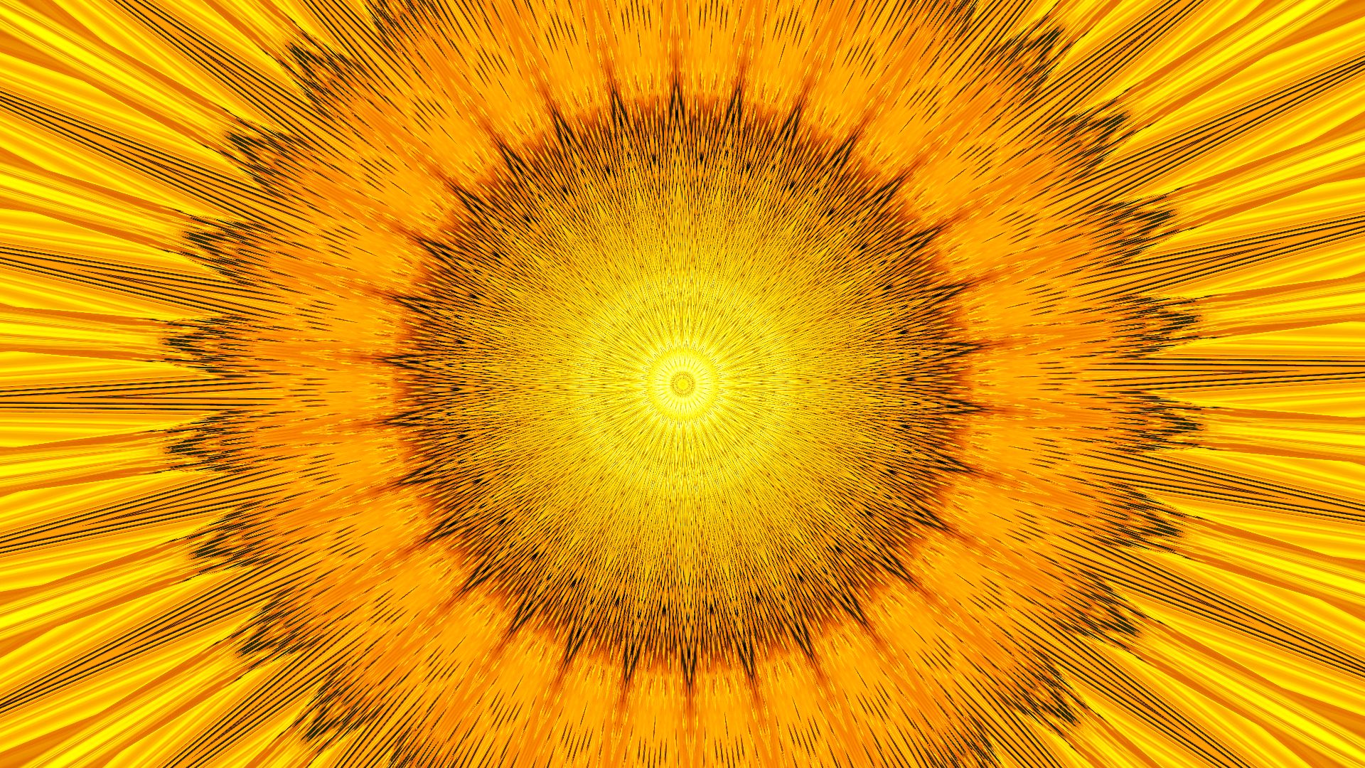 kaleidoscope, orange, gold, abstract, circle, flower, lines, sunflower, yellow UHD